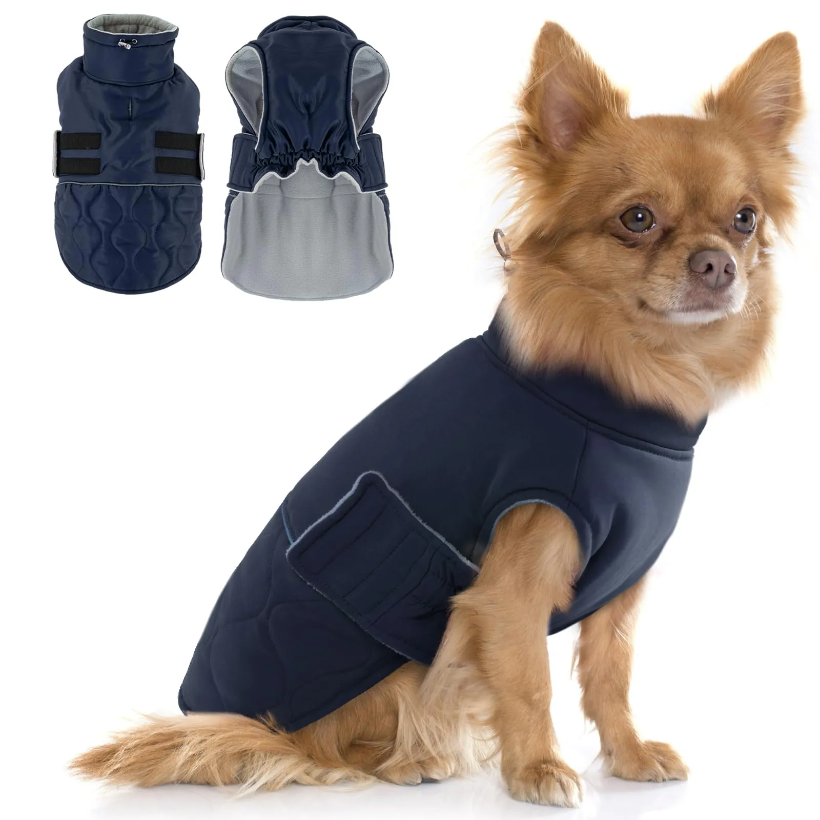Hjumarayan Cappottino invernale per cani, caldo foderato in pile con foro per imbracatura, cappotto trapuntato riflettente e resistente all'acqua per cani di piccola taglia - immagine 1