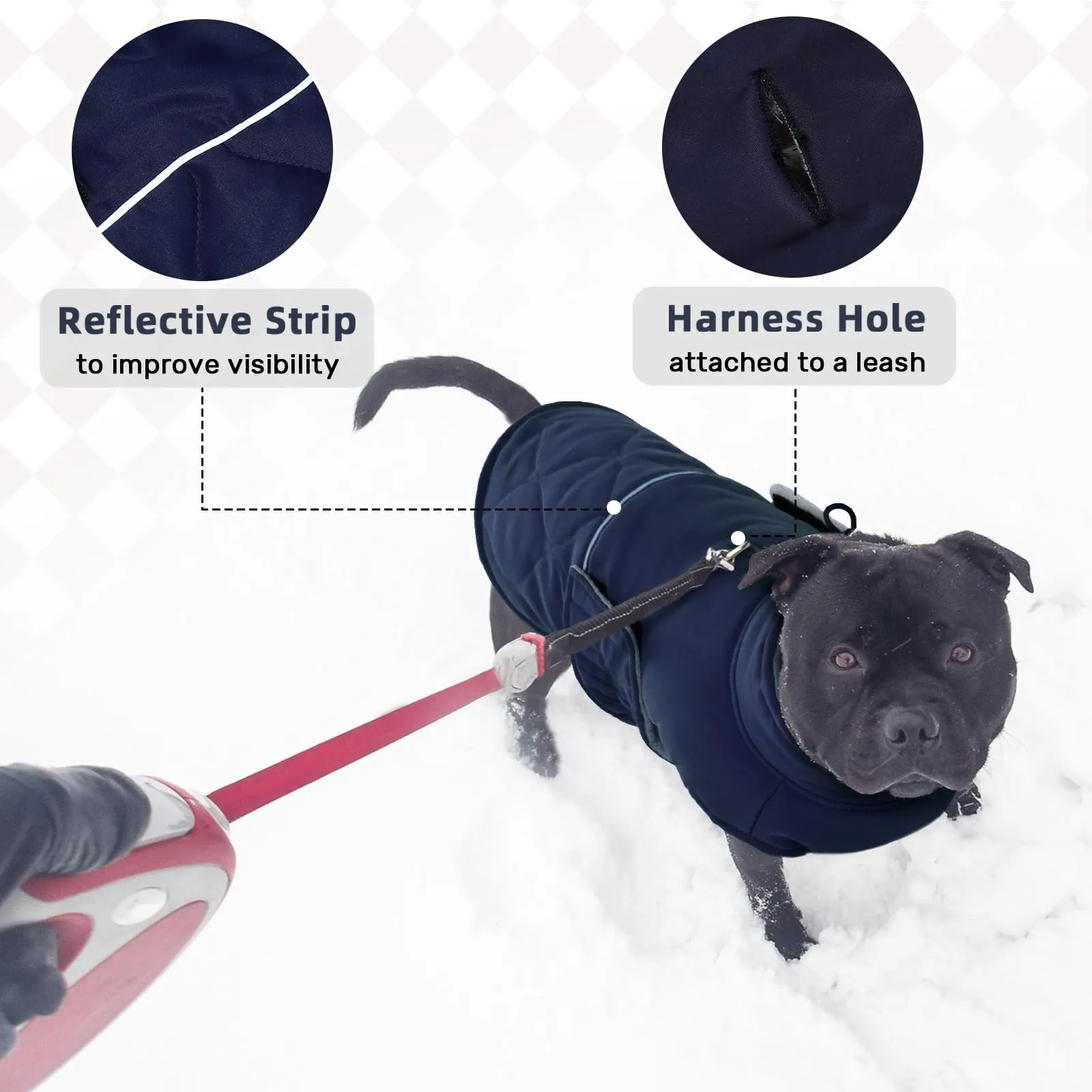 Hjumarayan Cappottino invernale per cani, caldo foderato in pile con foro per imbracatura, cappotto trapuntato riflettente e resistente all'acqua per cani di piccola taglia - immagine 5