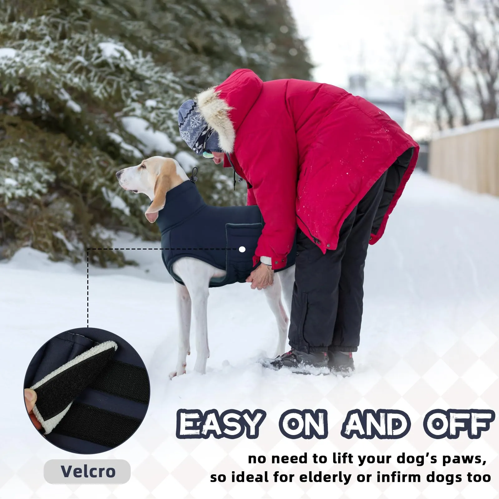 Hjumarayan Cappotto invernale per cani, foderato in pile, caldo, con foro per imbracatura, riflettente, trapuntato, impermeabile, per bulldog francese, carlino (blu scuro, M) - immagine 4