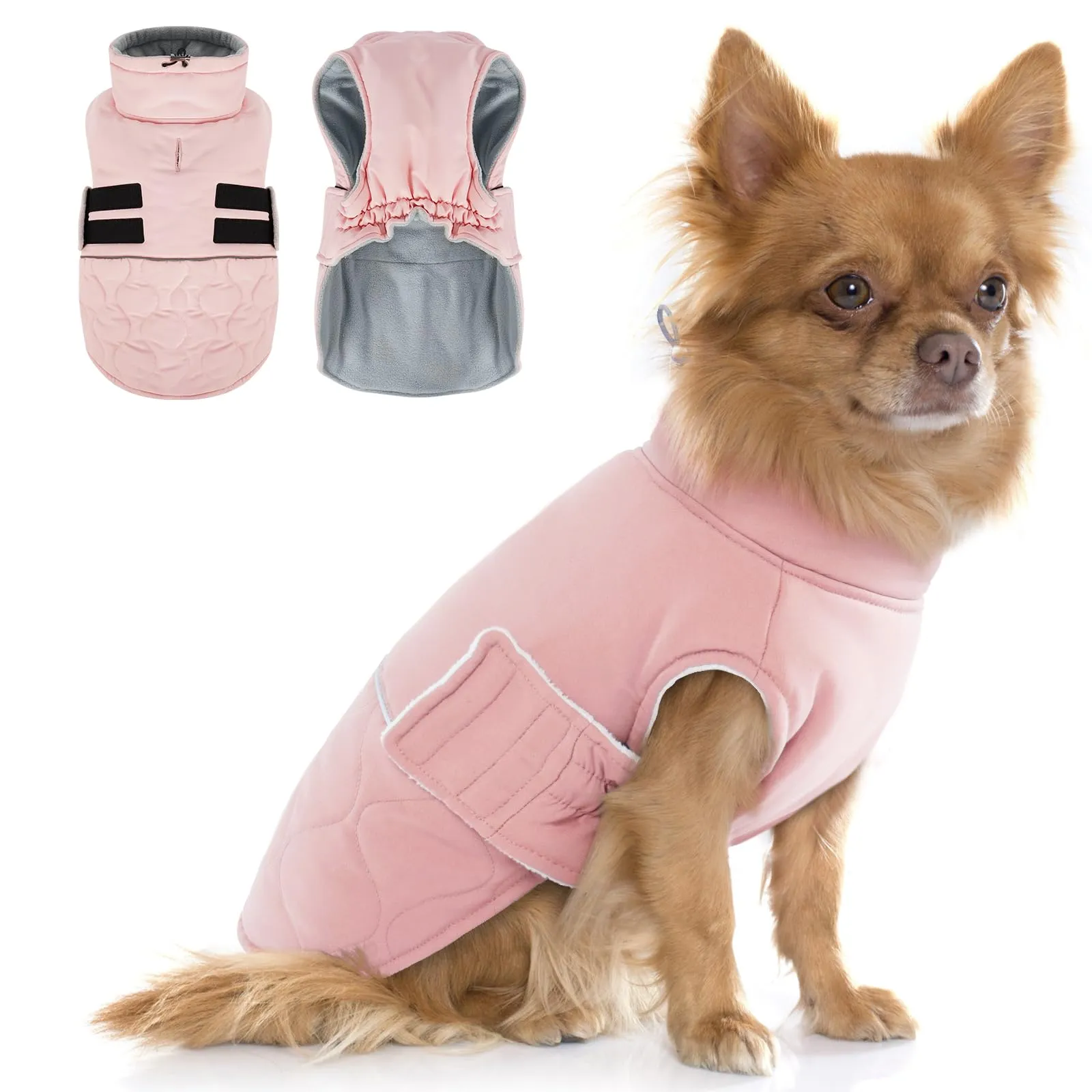 Hjumarayan Cappotto invernale per cani, giacca foderata con apertura per pettorina, cappotto invernale caldo per cani di piccola taglia, abbigliamento per chihuahua, punta nana (rosa, XS) - immagine 1