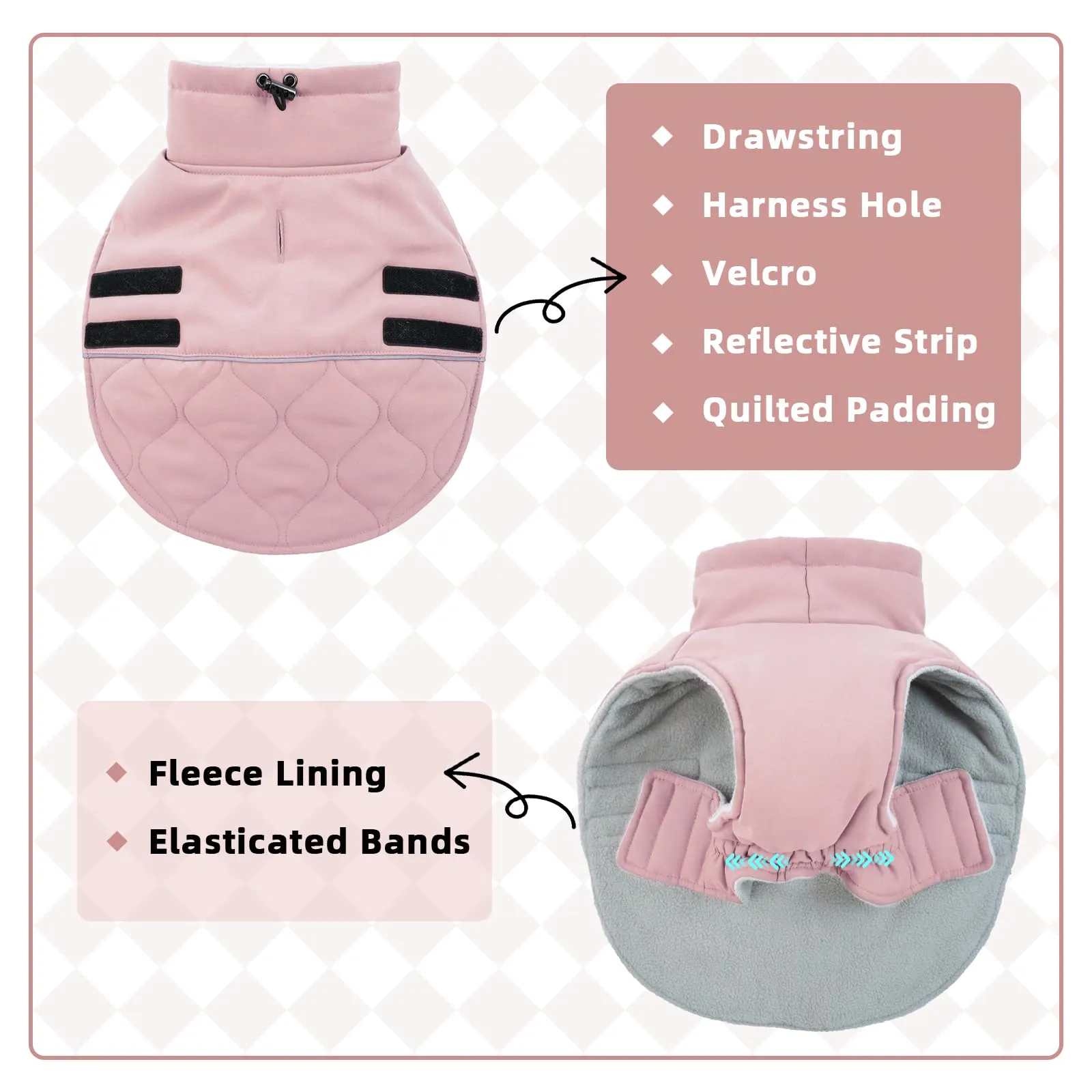 Hjumarayan Cappotto invernale per cani, giacca foderata con apertura per pettorina, cappotto invernale caldo per cani di piccola taglia, abbigliamento per chihuahua, punta nana (rosa, XS) - immagine 2