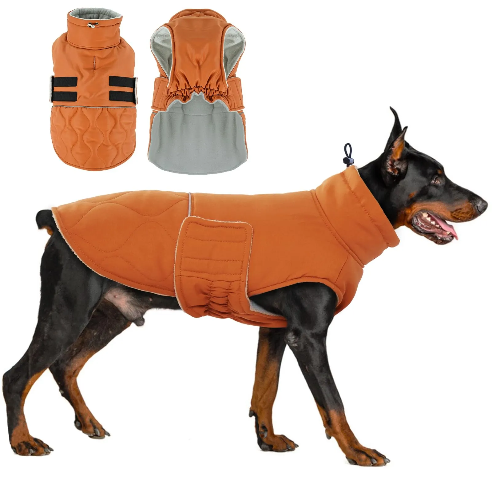 Hjumarayan Cappotto invernale imbottito per cani con apertura per pettorina, cappotto invernale caldo per cani di taglia grande, abbigliamento per Labrador, pastore (arancione, 3XL) - immagine 1