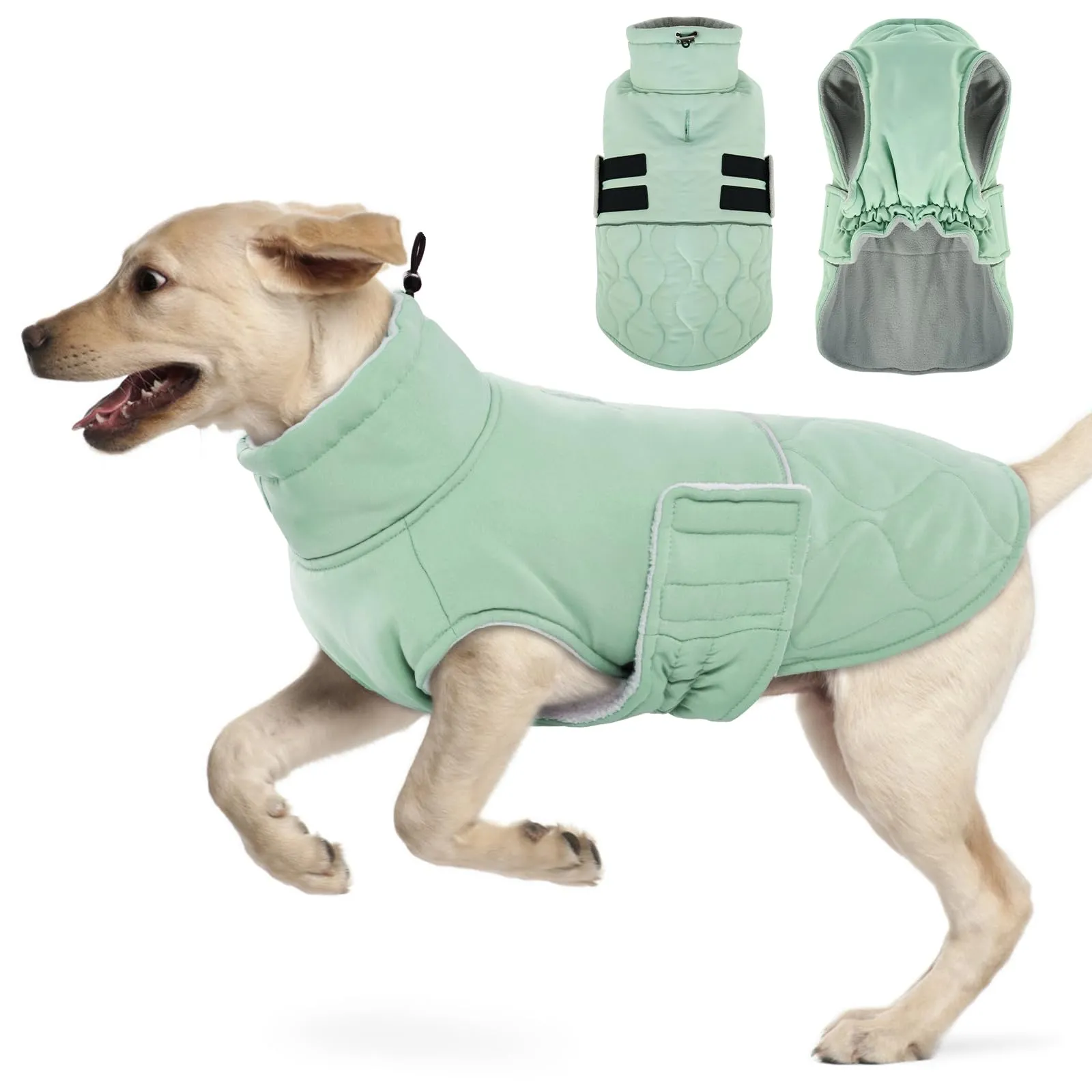 Hjumarayan Cappotto invernale per cani, foderato in pile, caldo, con foro per imbracatura, riflettente, trapuntato, impermeabile, per cani di taglia media, Border Collie (verde salvia, XL) - immagine 1