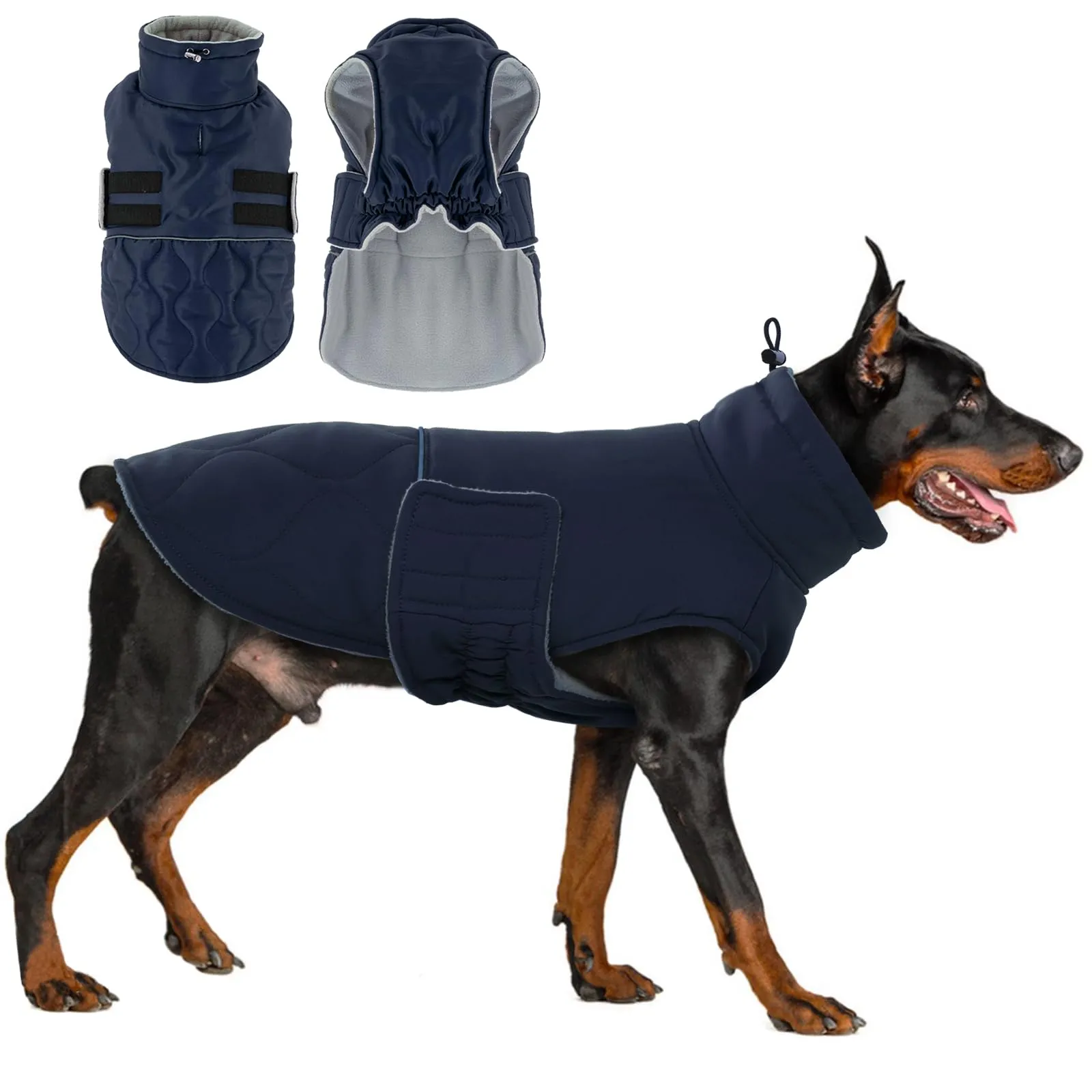 Hjumarayan Cappotto invernale foderato per cani con apertura per pettorina, caldo cappotto invernale per cani di grossa taglia, abbigliamento per labrador, pastore (blu scuro, taglia 3XL) - immagine 1