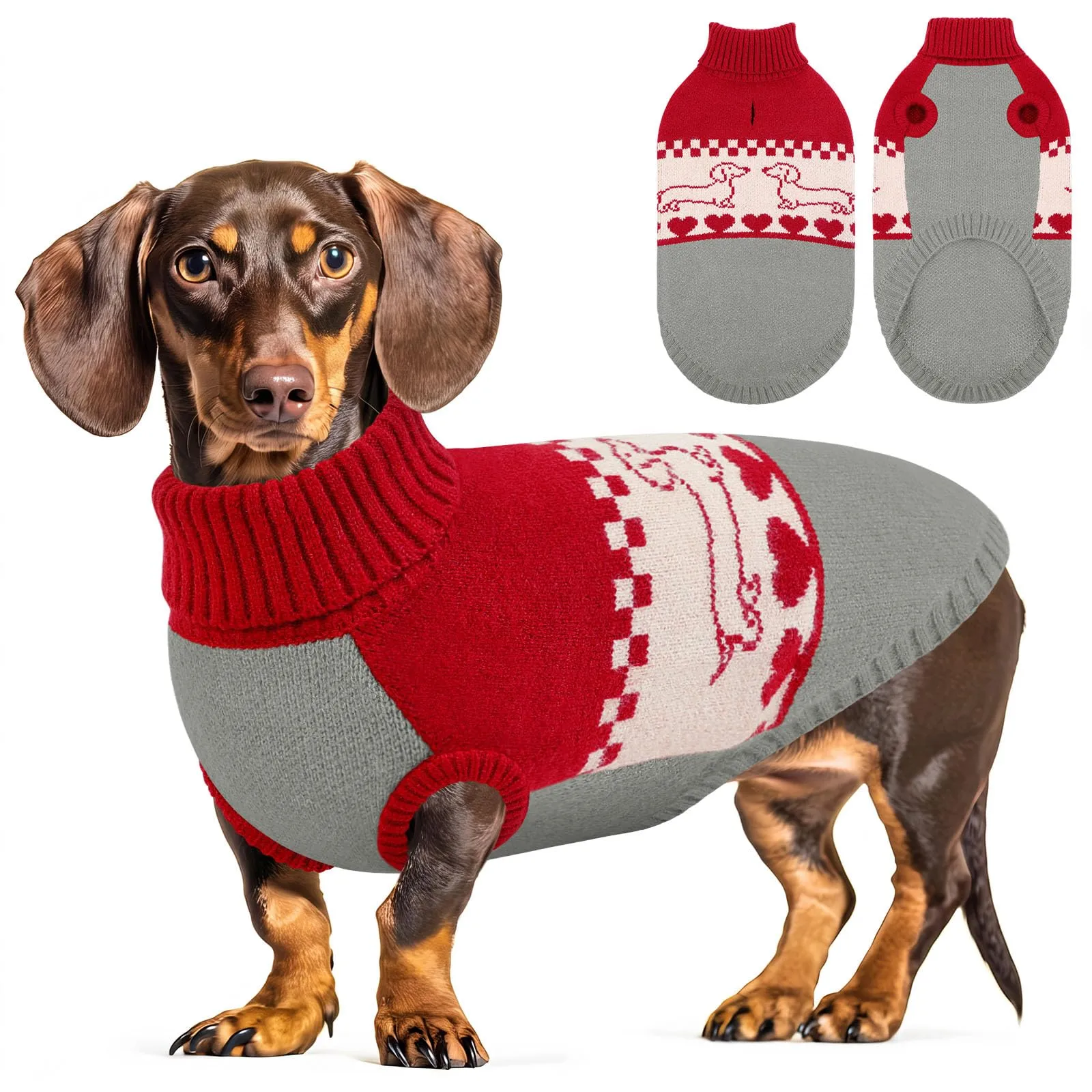 CITÉTOILE Maglione per Cani a Maglia Motivo Bassotto Rosso M - immagine 1