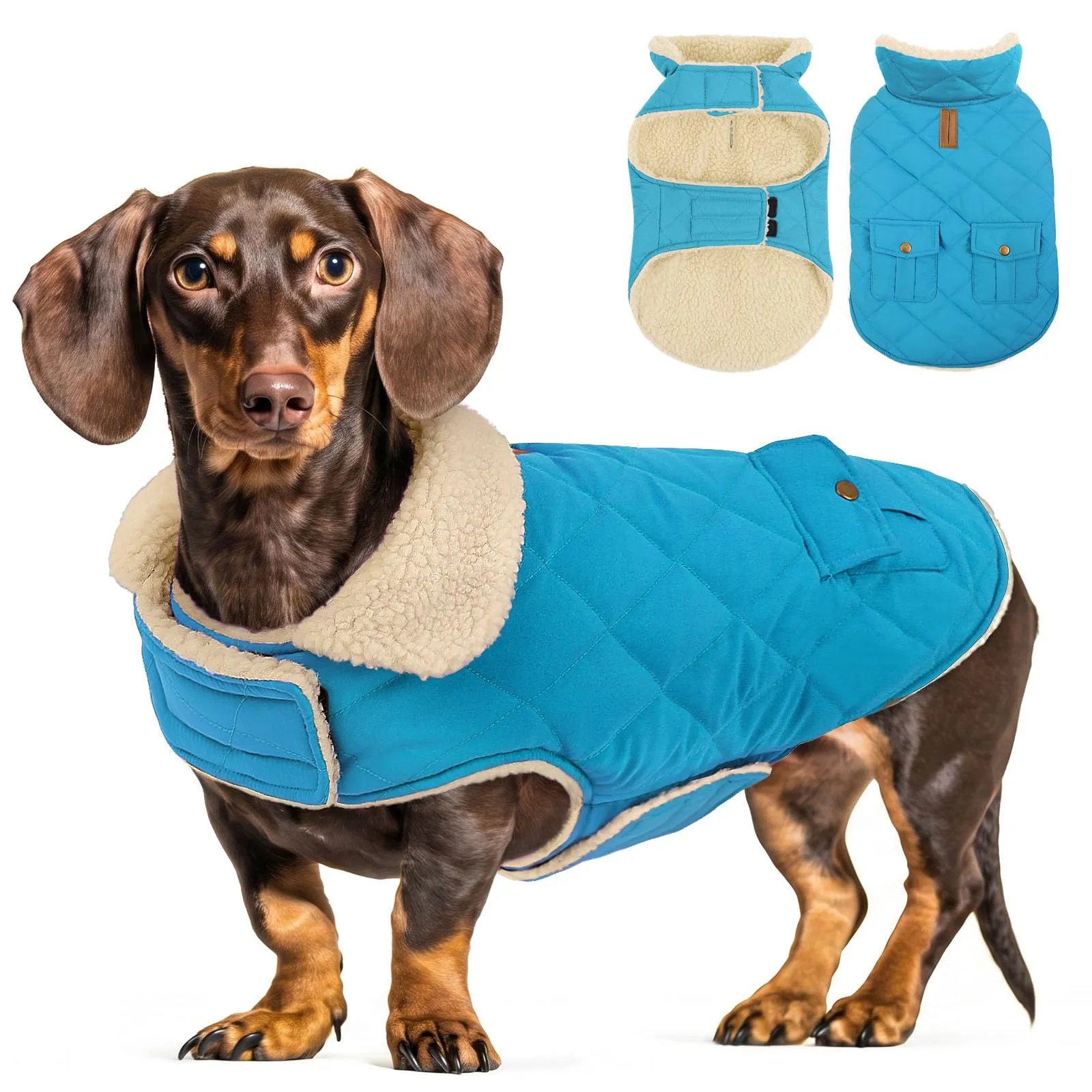 CITÉTOILE Gilet Termico Invernale per Cani in Lana Spessa Blu chiaro XL - immagine 1
