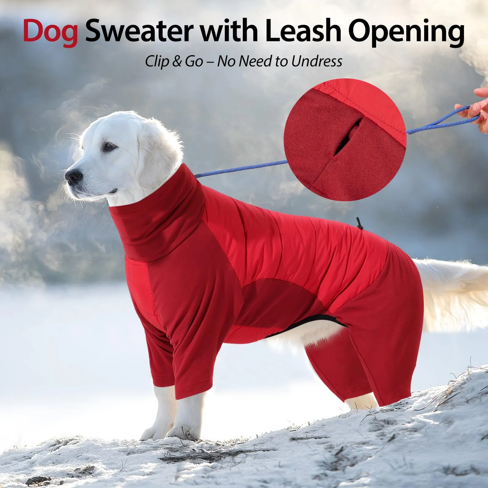 Dotoner Cappotto per Cane a 4 Zampe, Giacca Antivento Invernale con Materiale Elastico, Body Caldo con Passante per Guinzaglio, Pigiama Cani di Taglia Piccola Media e Grande - immagine 3