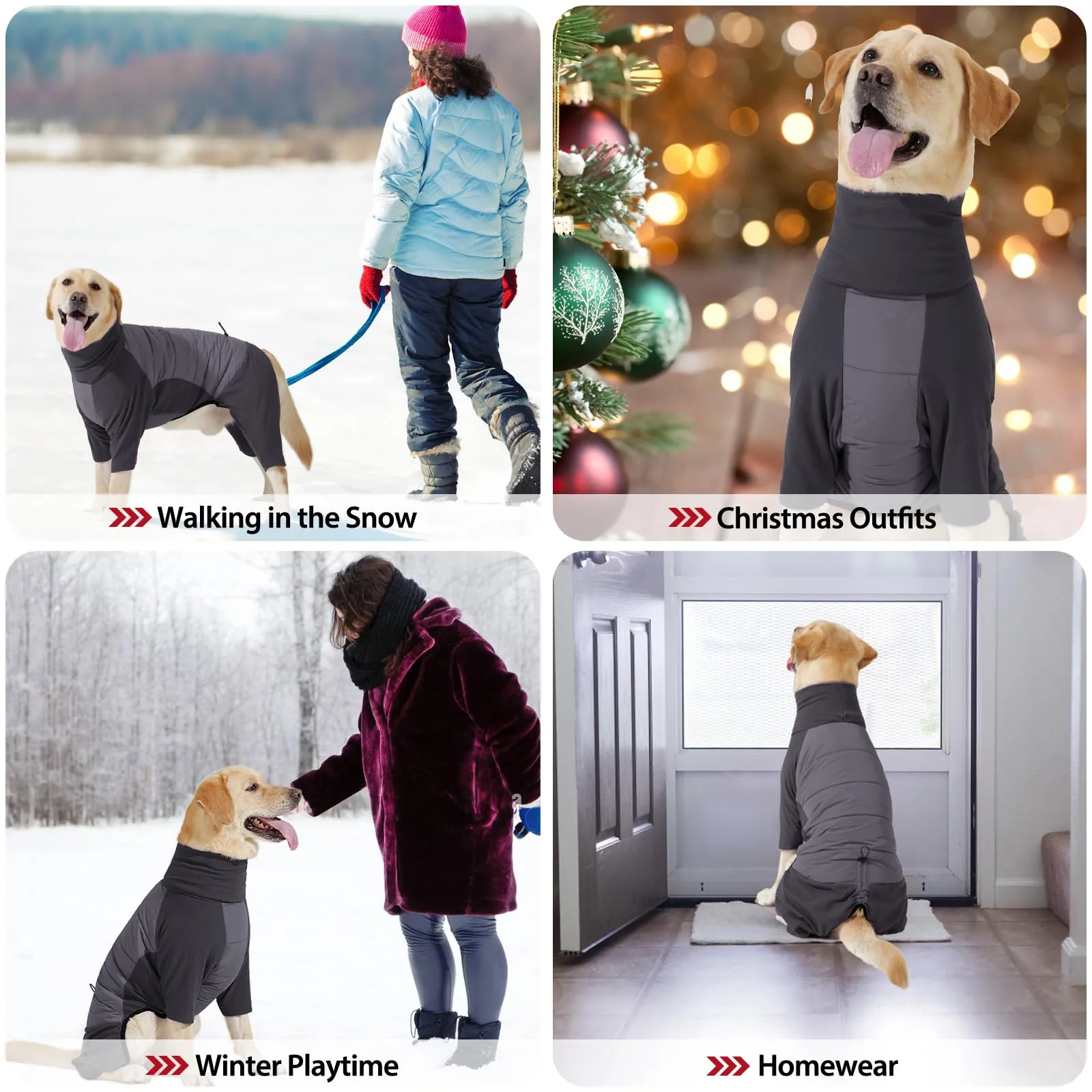 Dotoner Cappotto per Cane a 4 Zampe, Giacca Antivento Invernale con Materiale Elastico, Body Caldo con Passante per Guinzaglio, Pigiama Cani di Taglia Piccola Media e Grande - immagine 6