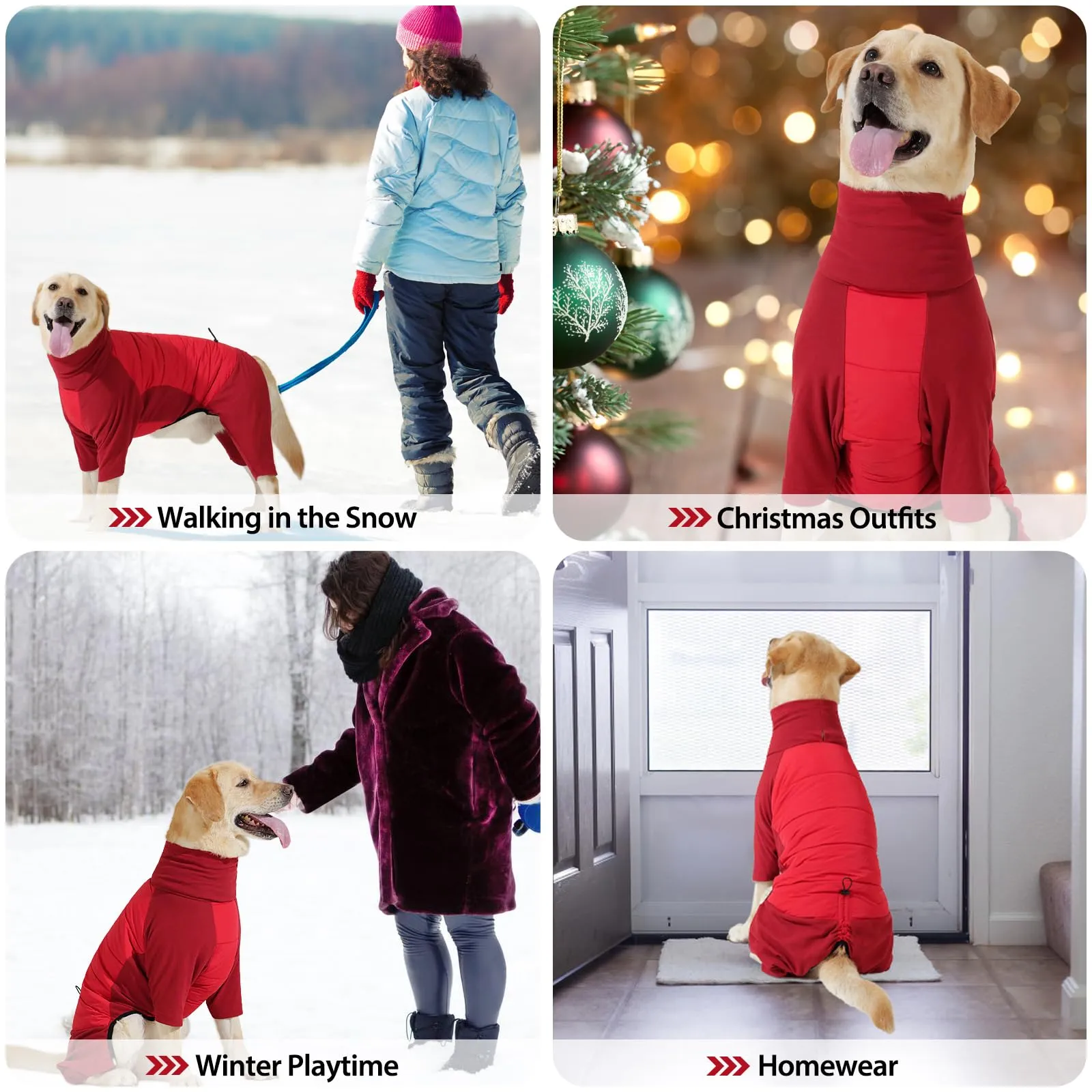 Dotoner Cappotto per Cane a 4 Zampe, Giacca Antivento Invernale con Materiale Elastico, Body Caldo con Passante per Guinzaglio, Pigiama Cani di Taglia Piccola Media e Grande - immagine 6