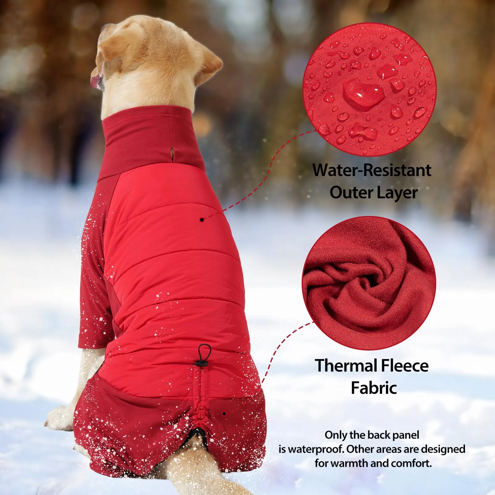 Dotoner Cappotto per Cane a 4 Zampe, Giacca Antivento Invernale con Materiale Elastico, Body Caldo con Passante per Guinzaglio, Pigiama Cani di Taglia Piccola Media e Grande - immagine 4