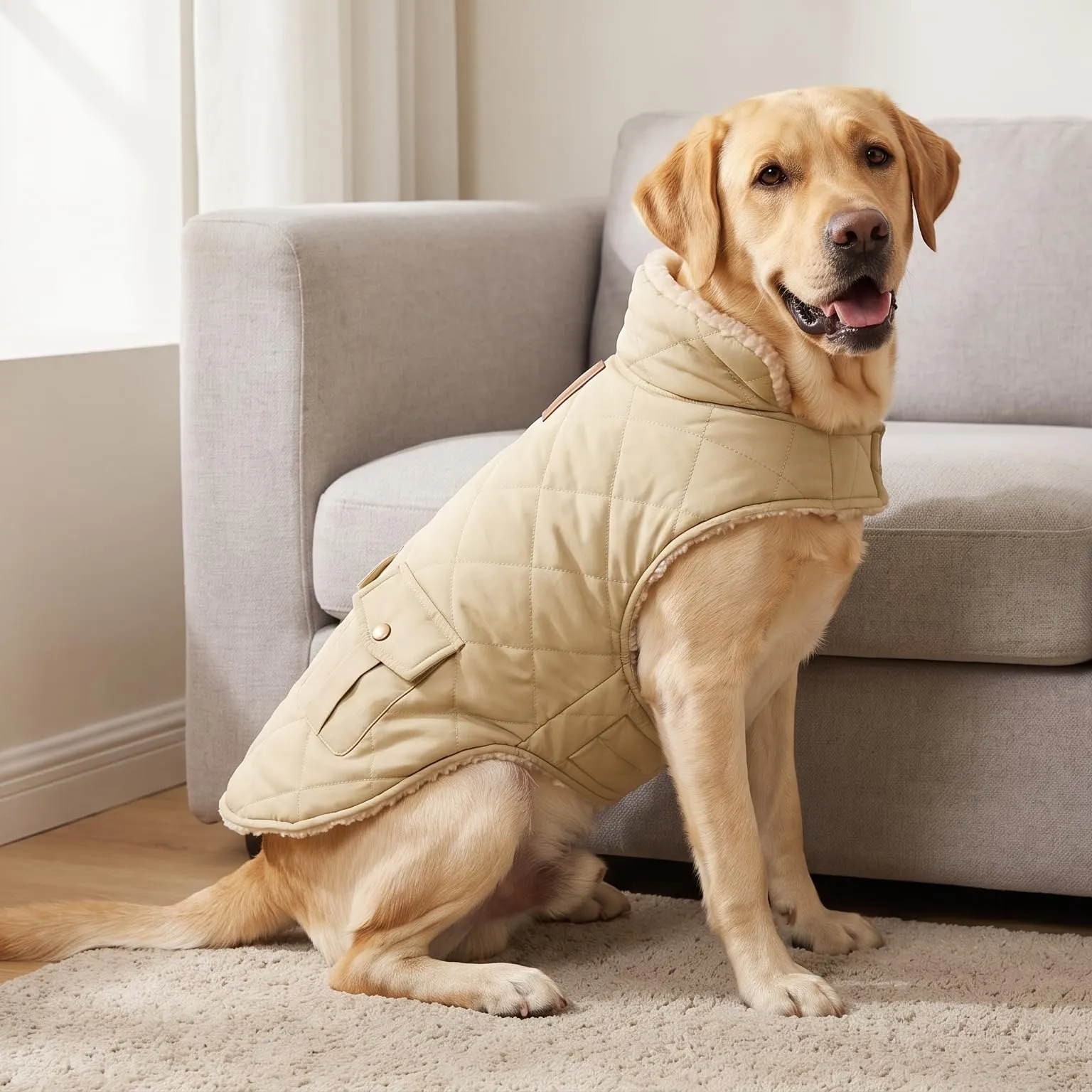 CITÉTOILE Gilet Termico Invernale per Cani in Lana Spessa Beige XL - immagine 7