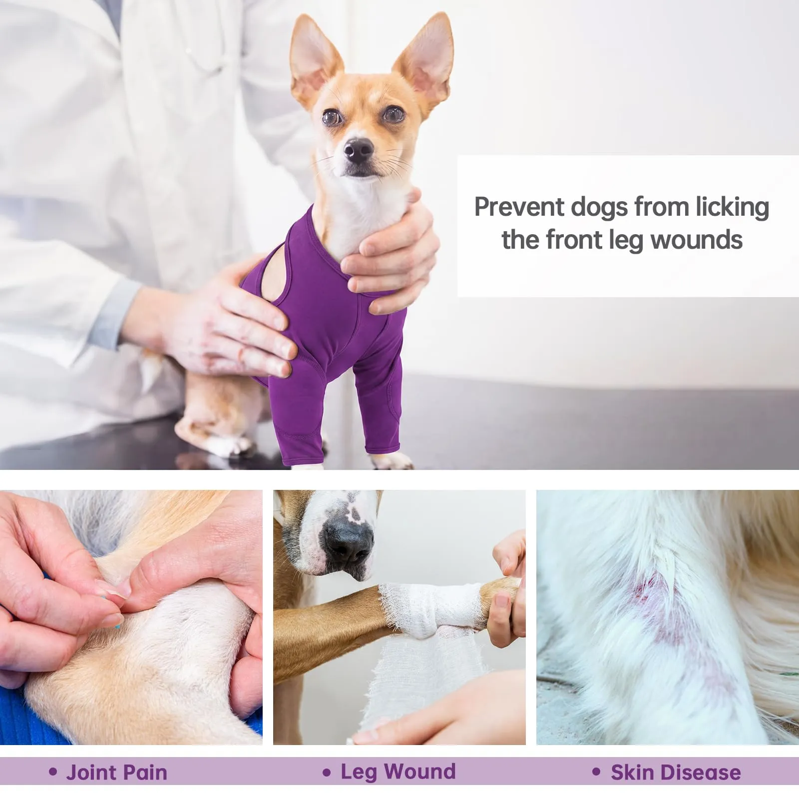Coudière per cane, ginocchiera anteriore per cane, bendaggio articolare per la zampa anteriore, impedisce all'animale domestico di sfuggire alla zampa ferita (viola scuro, 2XL) - immagine 2