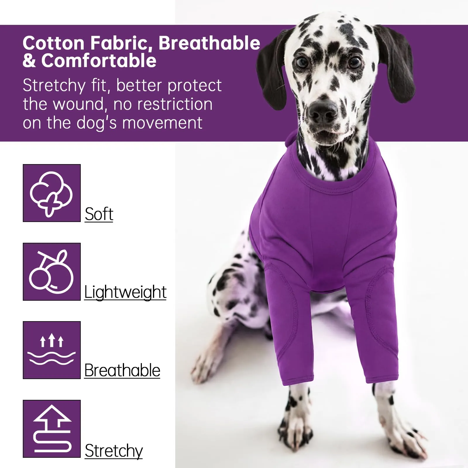Coudière per cane, ginocchiera anteriore per cane, bendaggio articolare per la zampa anteriore, impedisce all'animale domestico di sfuggire alla zampa ferita (viola scuro, 2XL) - immagine 5