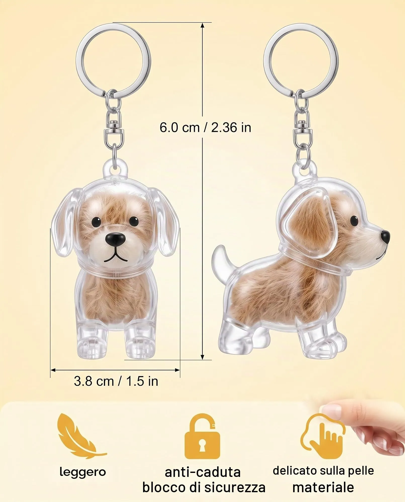 GONZTEL 2 Portachiavi per Peli di Cane in Plastica, Capsula Chiara per Conservazione Sicura, Strumento Raccolta Pelo Rapido, Regalo Emotivo Ricordo Animale Domestico - immagine 6