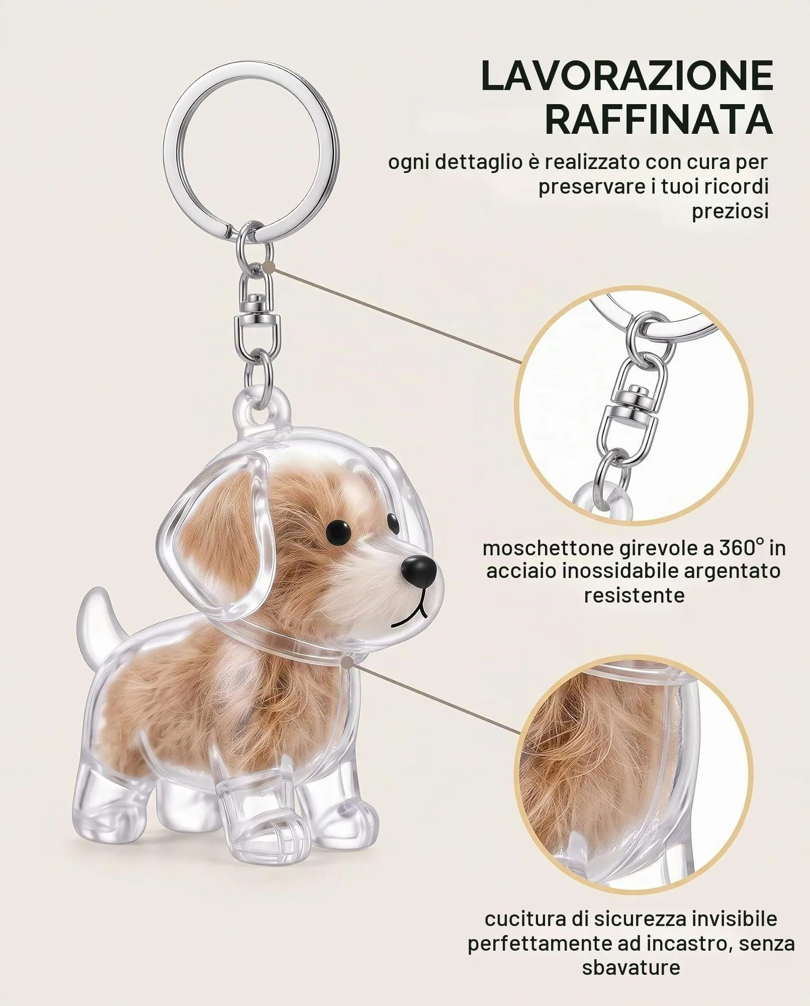 GONZTEL 2 Portachiavi per Peli di Cane in Plastica, Capsula Chiara per Conservazione Sicura, Strumento Raccolta Pelo Rapido, Regalo Emotivo Ricordo Animale Domestico - immagine 7