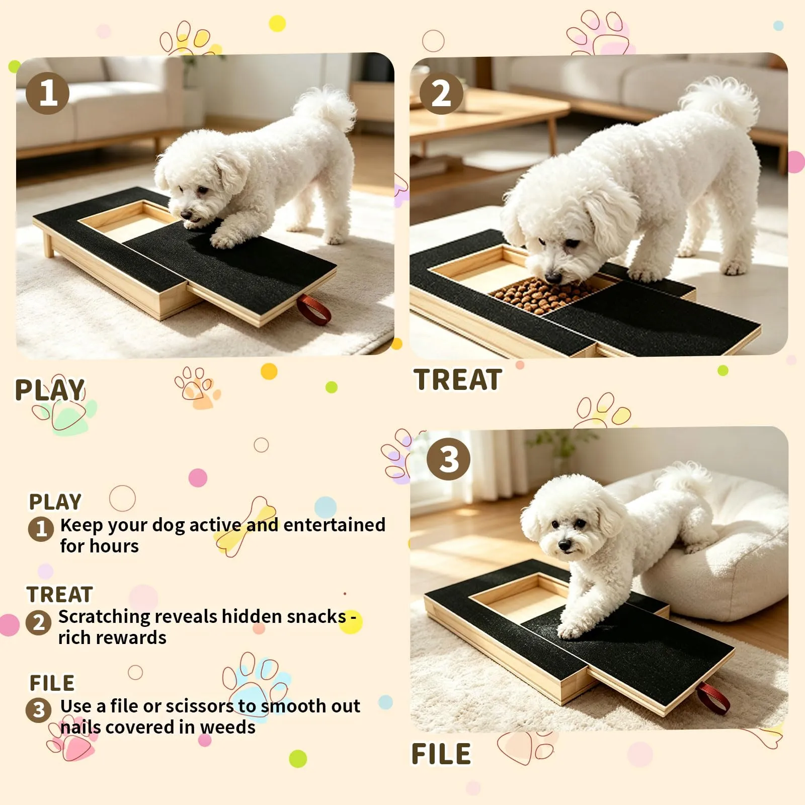 MEIQJIE Tavolo Graffiante per Cani con Scatola Snack, Lima Unghie per Cani - immagine 7