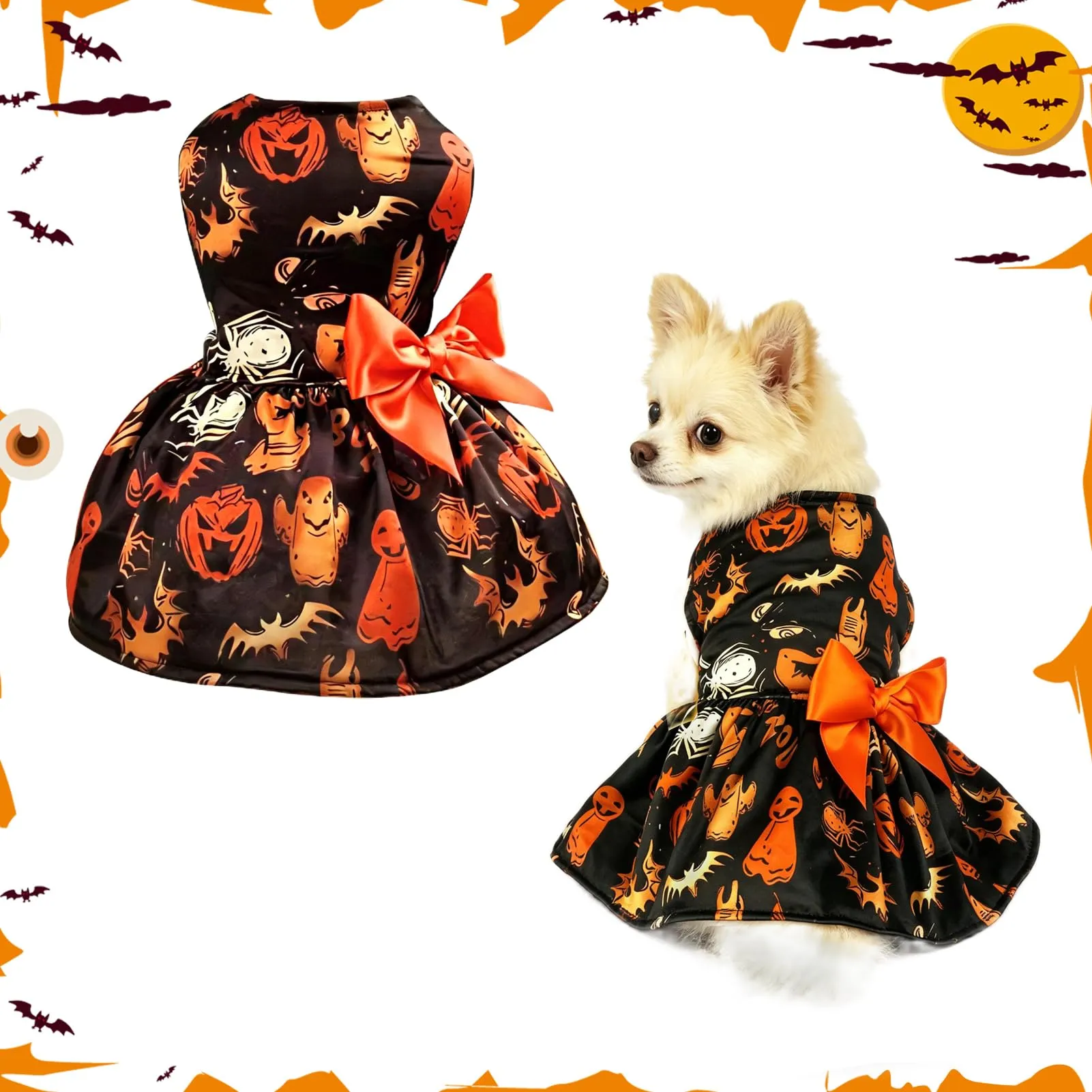Pwsap Cane Gatto Costume Halloween Vestito Zucca Fantasma Pipistrello, M - immagine 1
