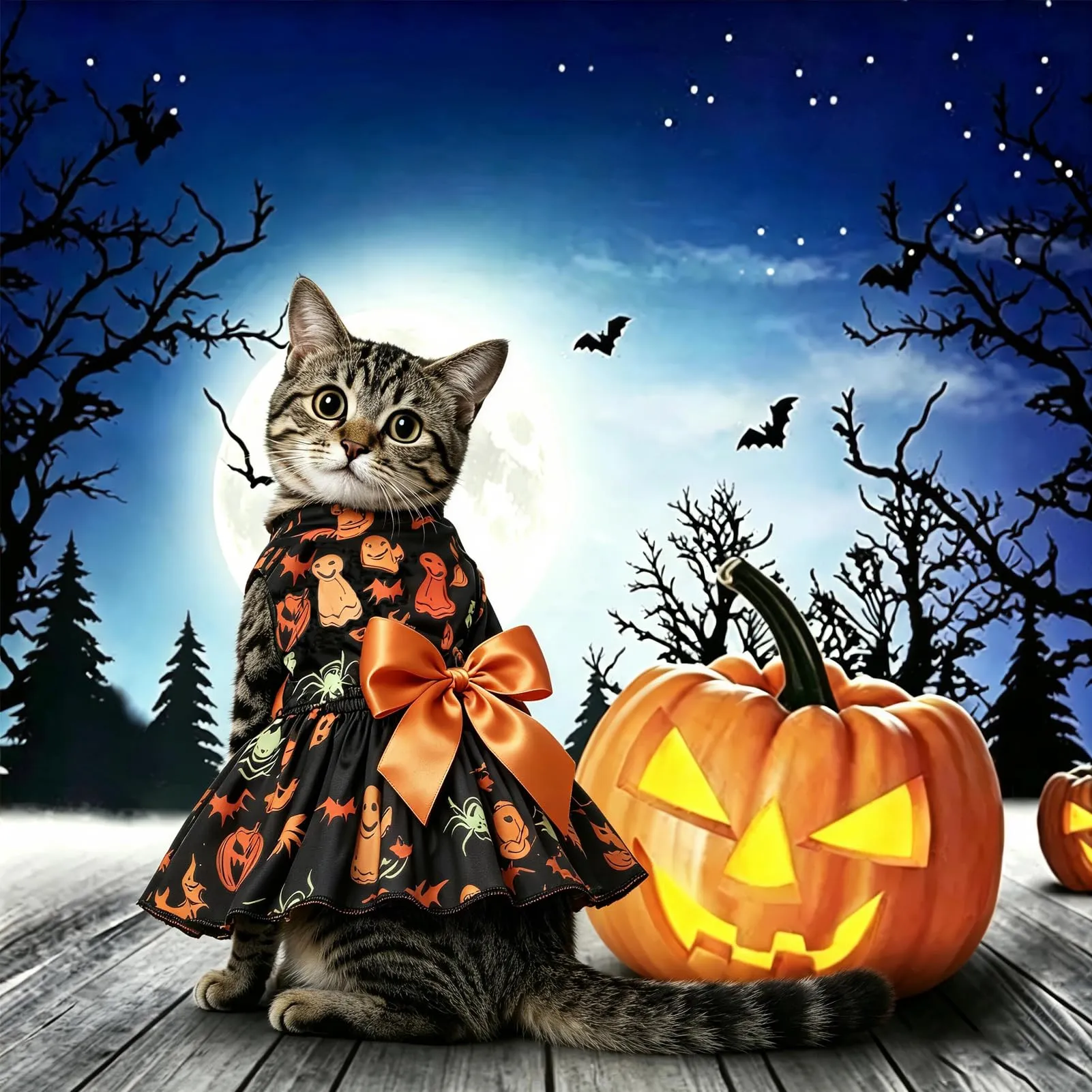 Pwsap Cane Gatto Costume Halloween Vestito Zucca Fantasma Pipistrello, M - immagine 3
