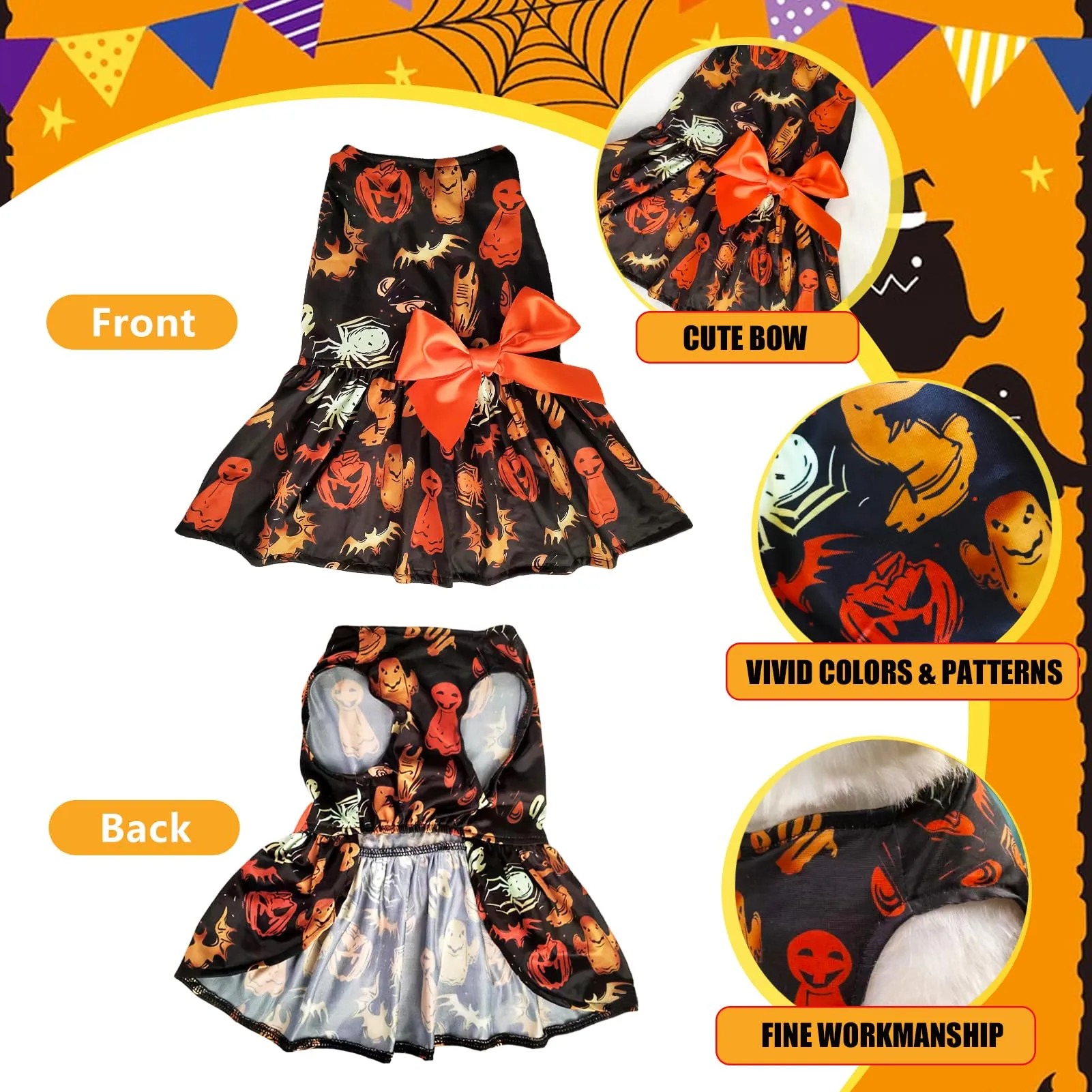 Pwsap Cane Gatto Costume Halloween Vestito Zucca Fantasma Pipistrello, M - immagine 6