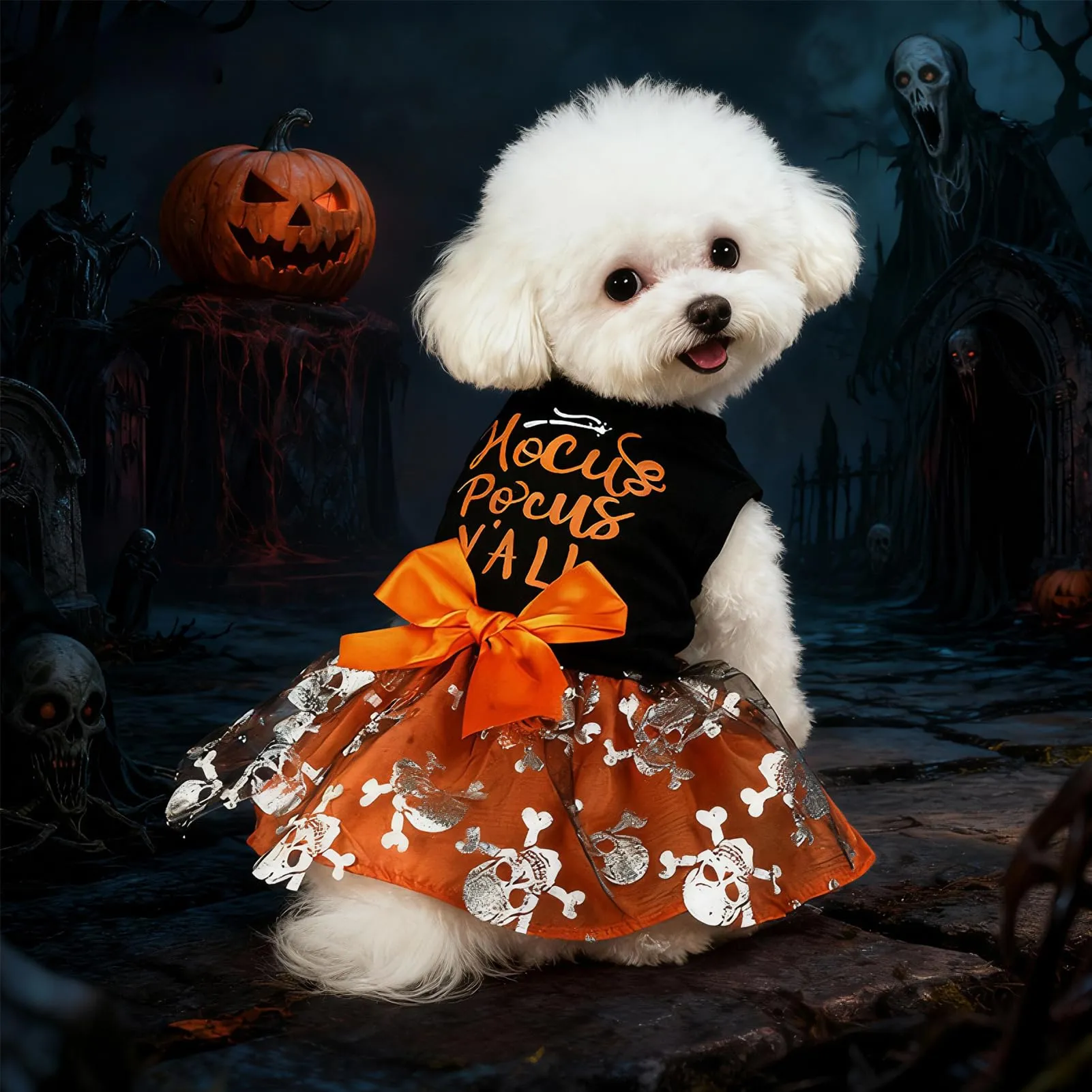 Pwsap Cane Gatto Costume Halloween Teschio Gonna di Tulle Tutu Abito, M - immagine 1