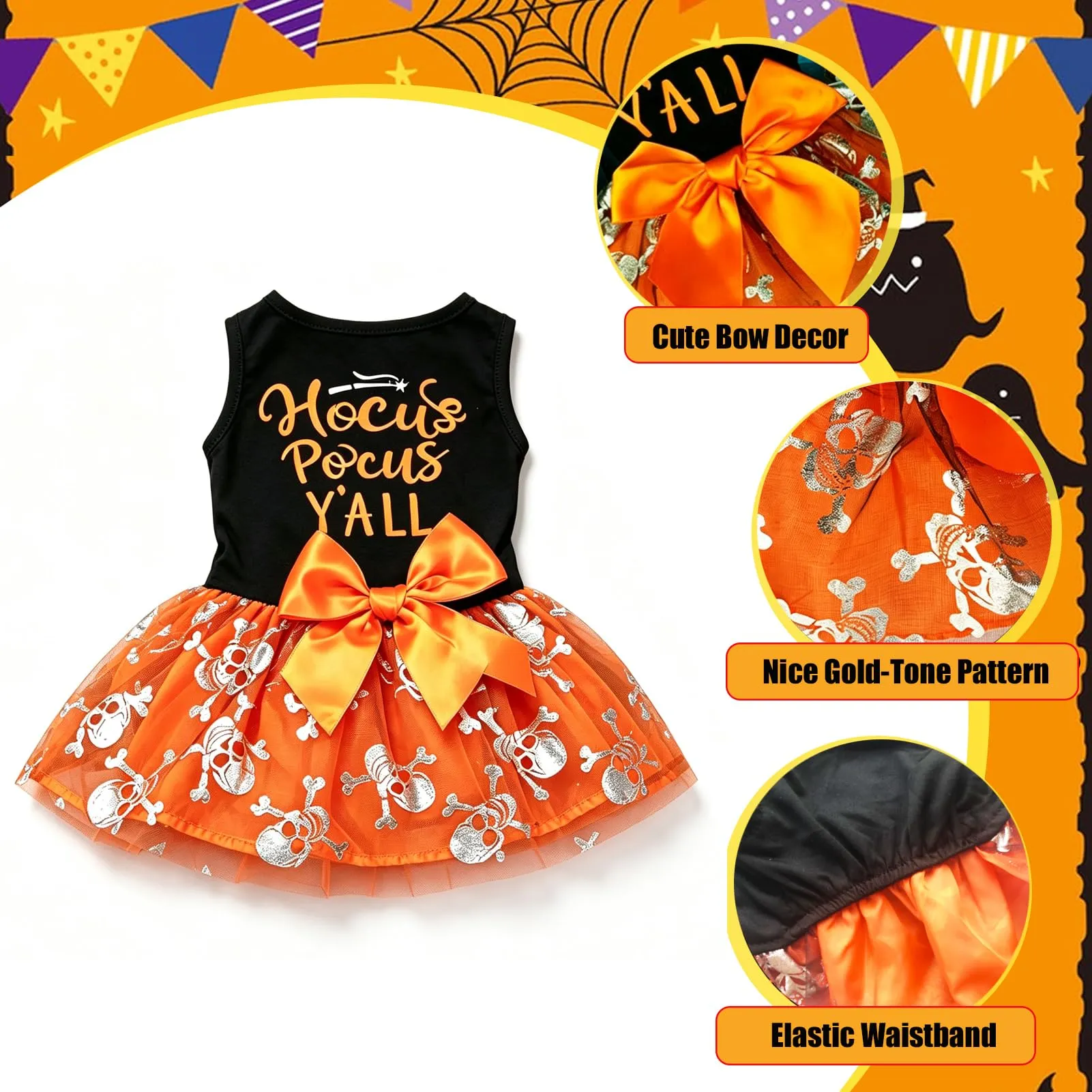 Pwsap Cane Gatto Costume Halloween Teschio Gonna di Tulle Tutu Abito, M - immagine 3