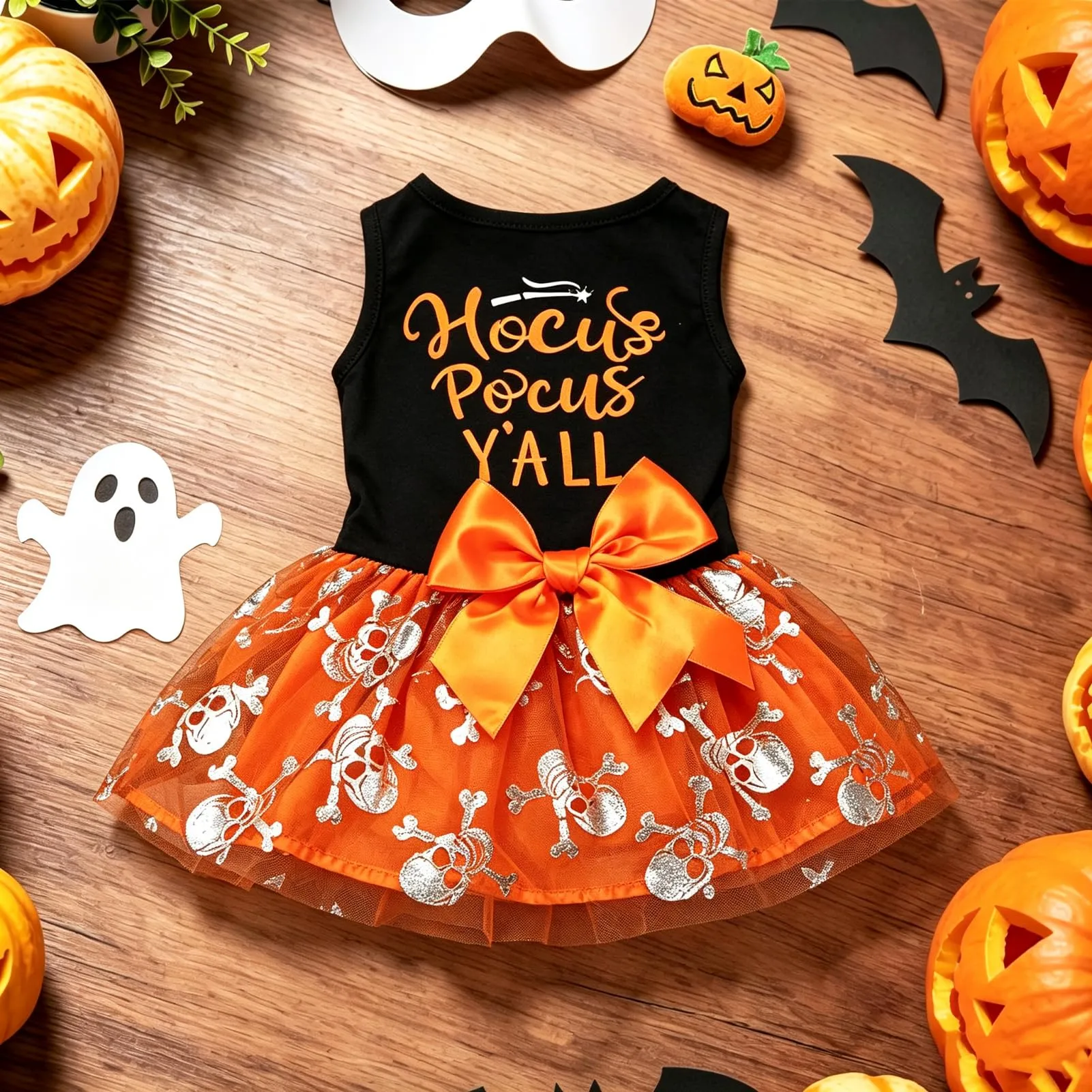 Pwsap Cane Gatto Costume Halloween Teschio Gonna di Tulle Tutu Abito, M - immagine 5
