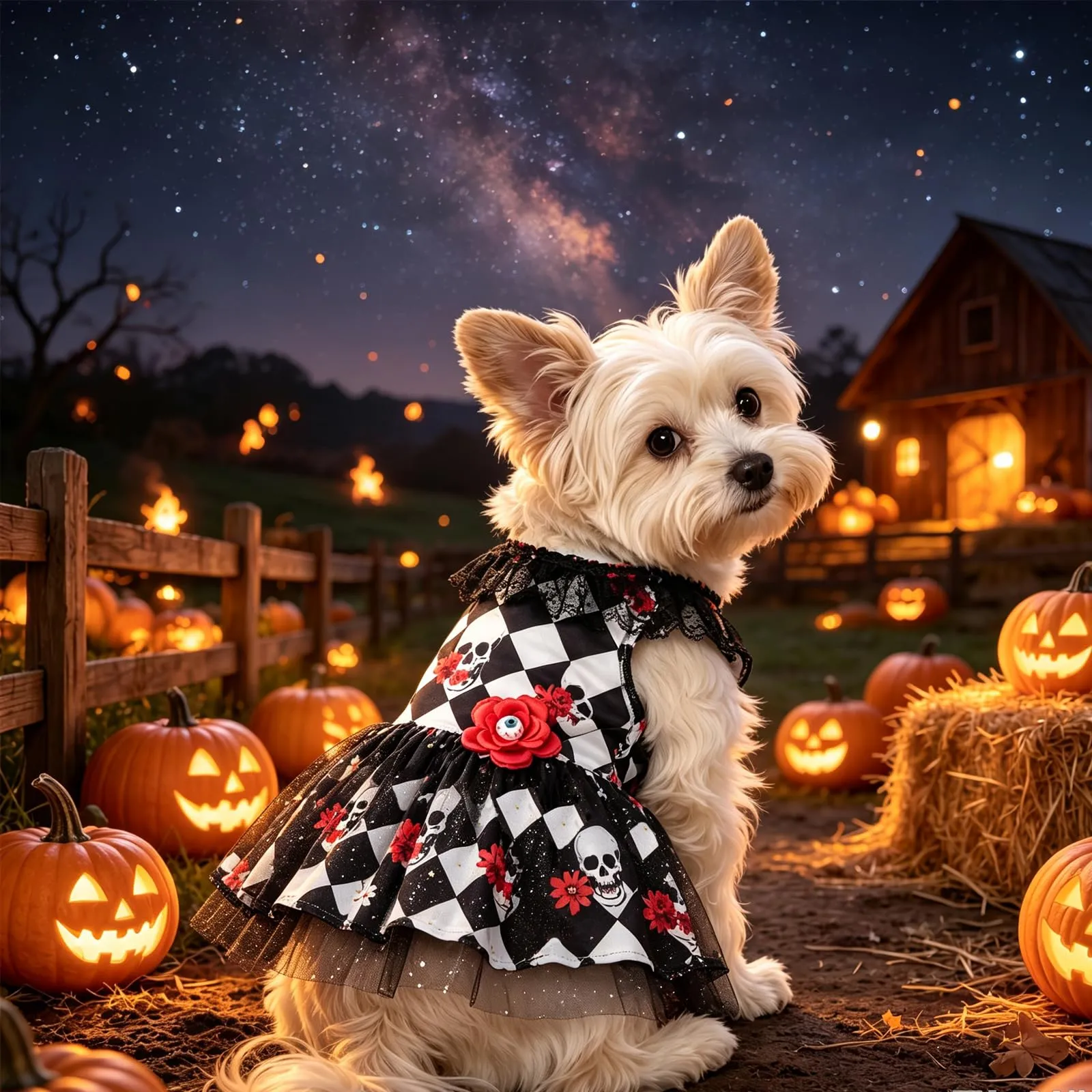 Pwsap Cane Gatto Costume Halloween, Teschio Rosa Gonna Tulle Tutu Abito, S - immagine 4