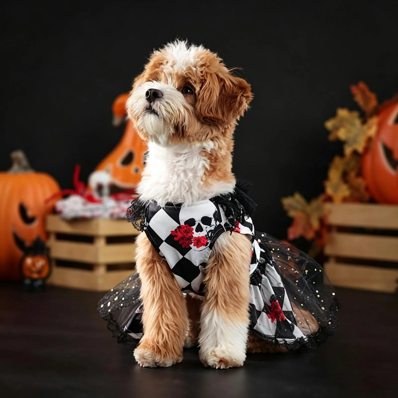 Pwsap Cane Gatto Costume Halloween, Teschio Rosa Gonna Tulle Tutu Abito, S - immagine 5