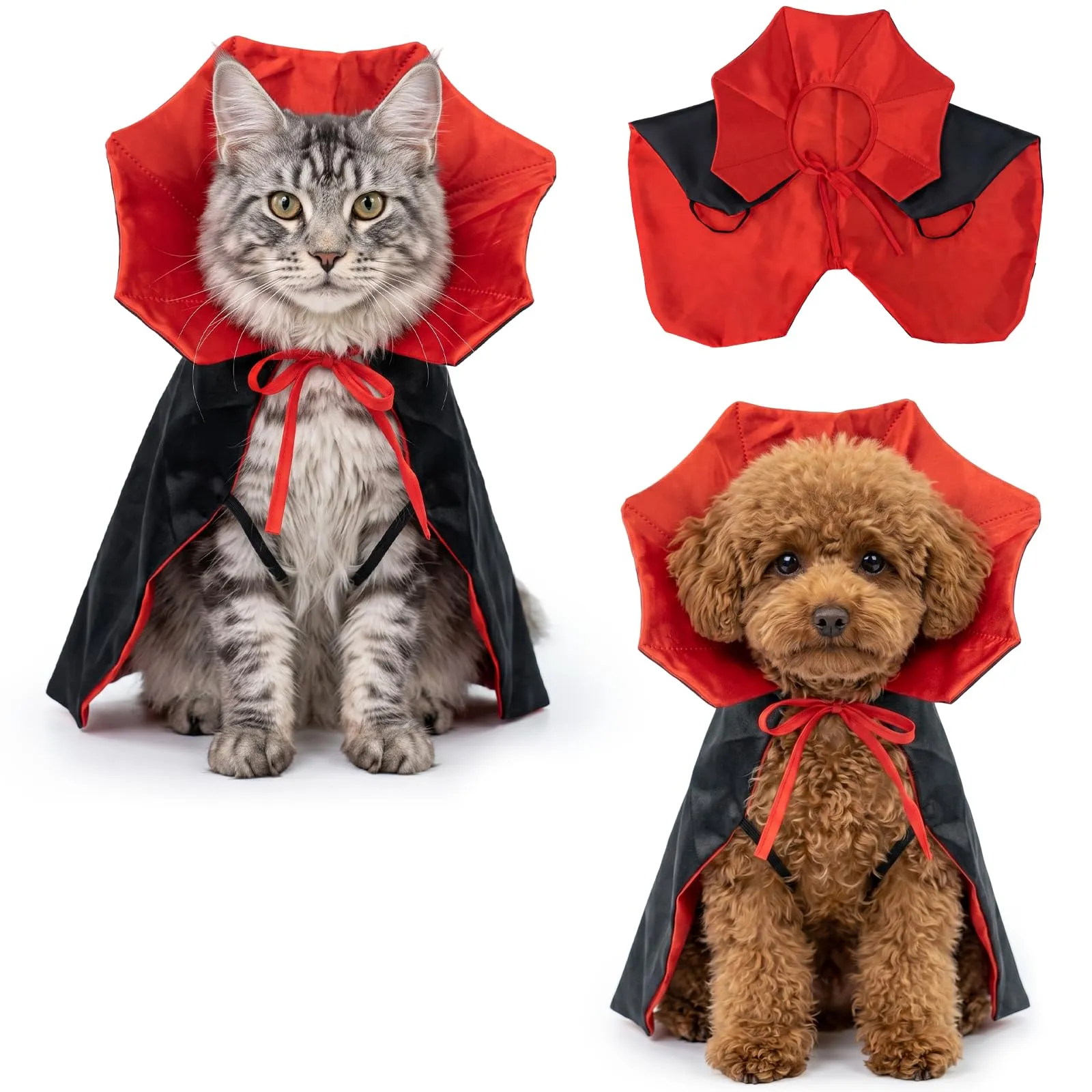 QEEYON Mantello da Vampiro - Costume di Halloween per Cani e Gatti, S - immagine 1