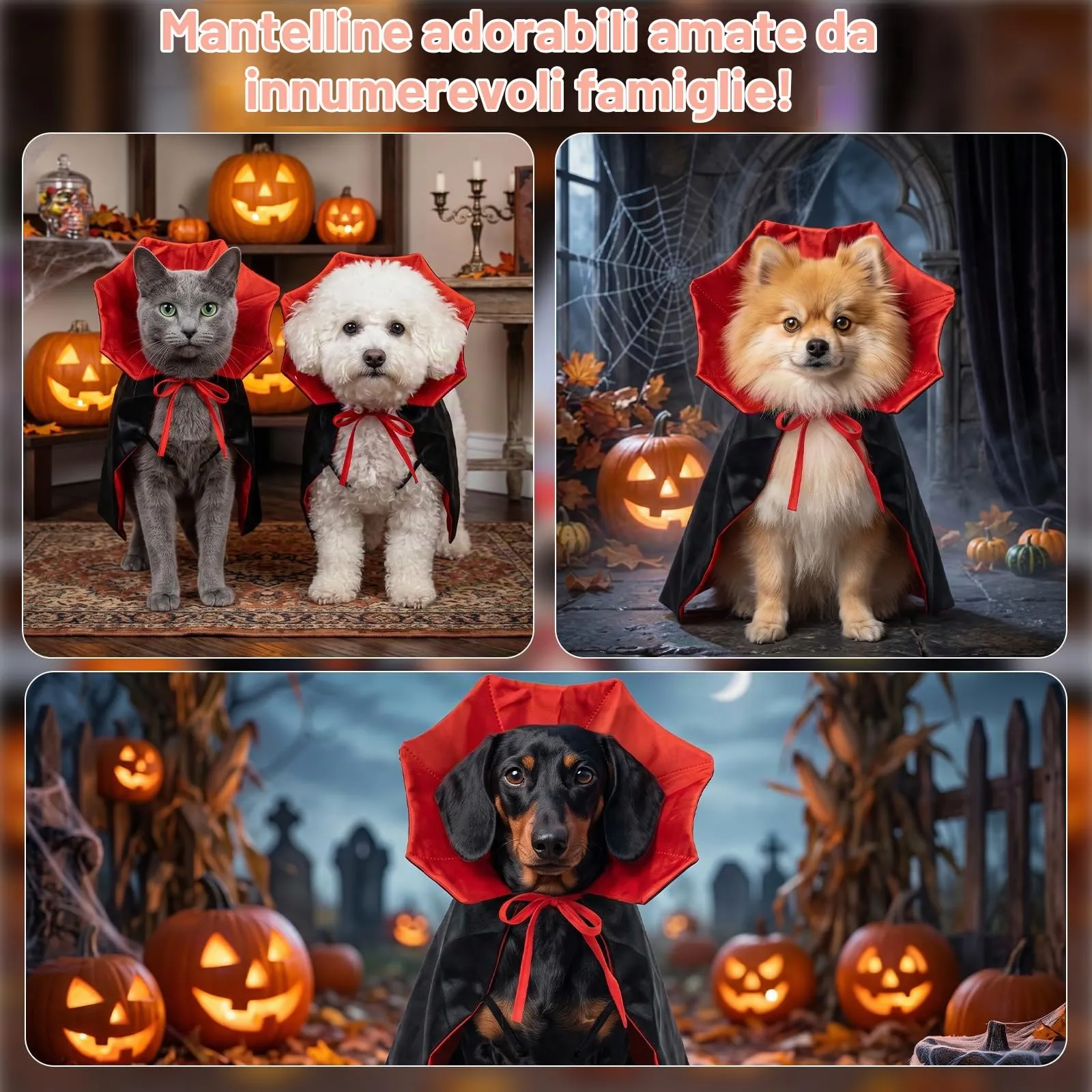QEEYON Mantello da Vampiro - Costume di Halloween per Cani e Gatti, S - immagine 7