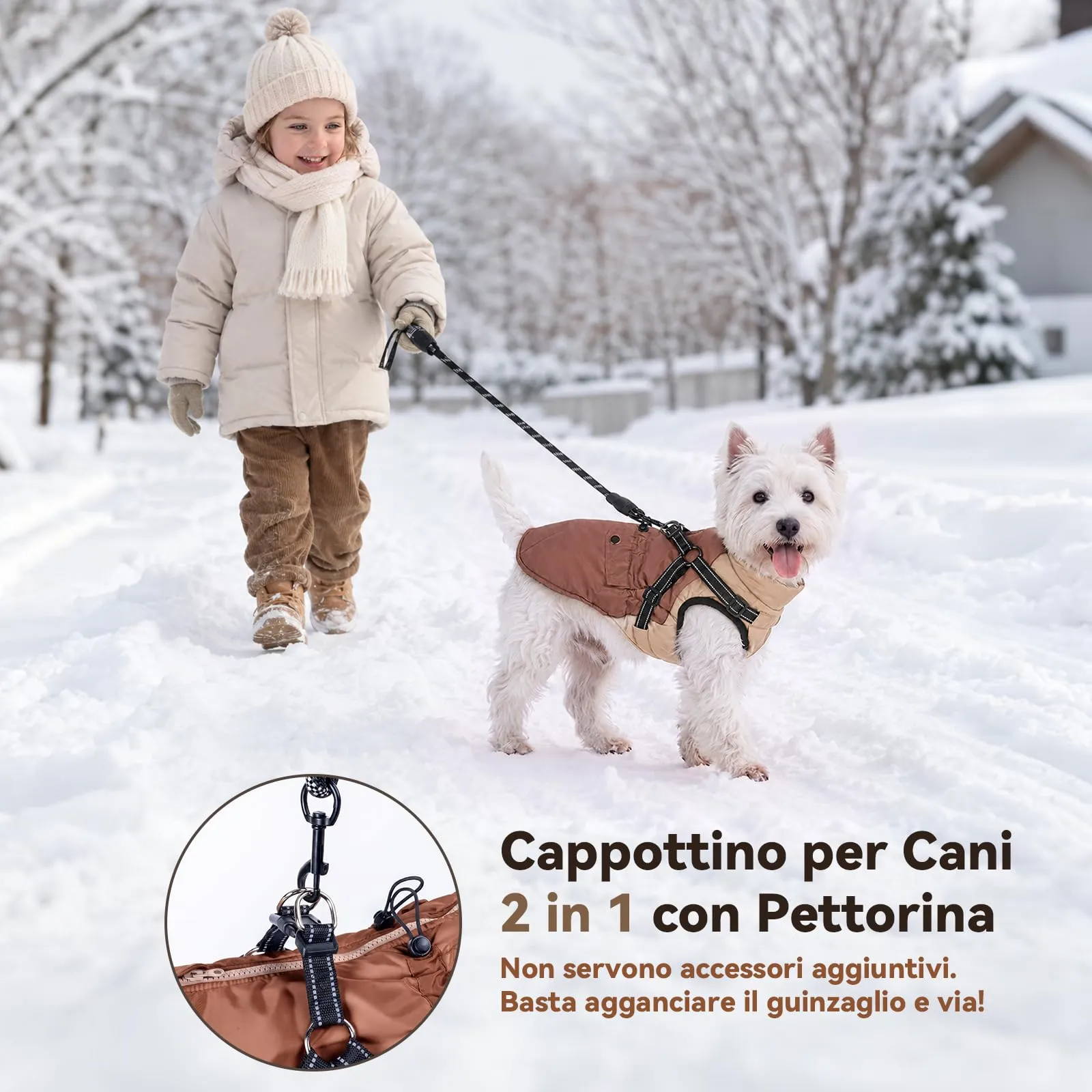FEimaX Cappotto Invernale per Cani con Pettorina Giacca Antivento Caldo - immagine 3