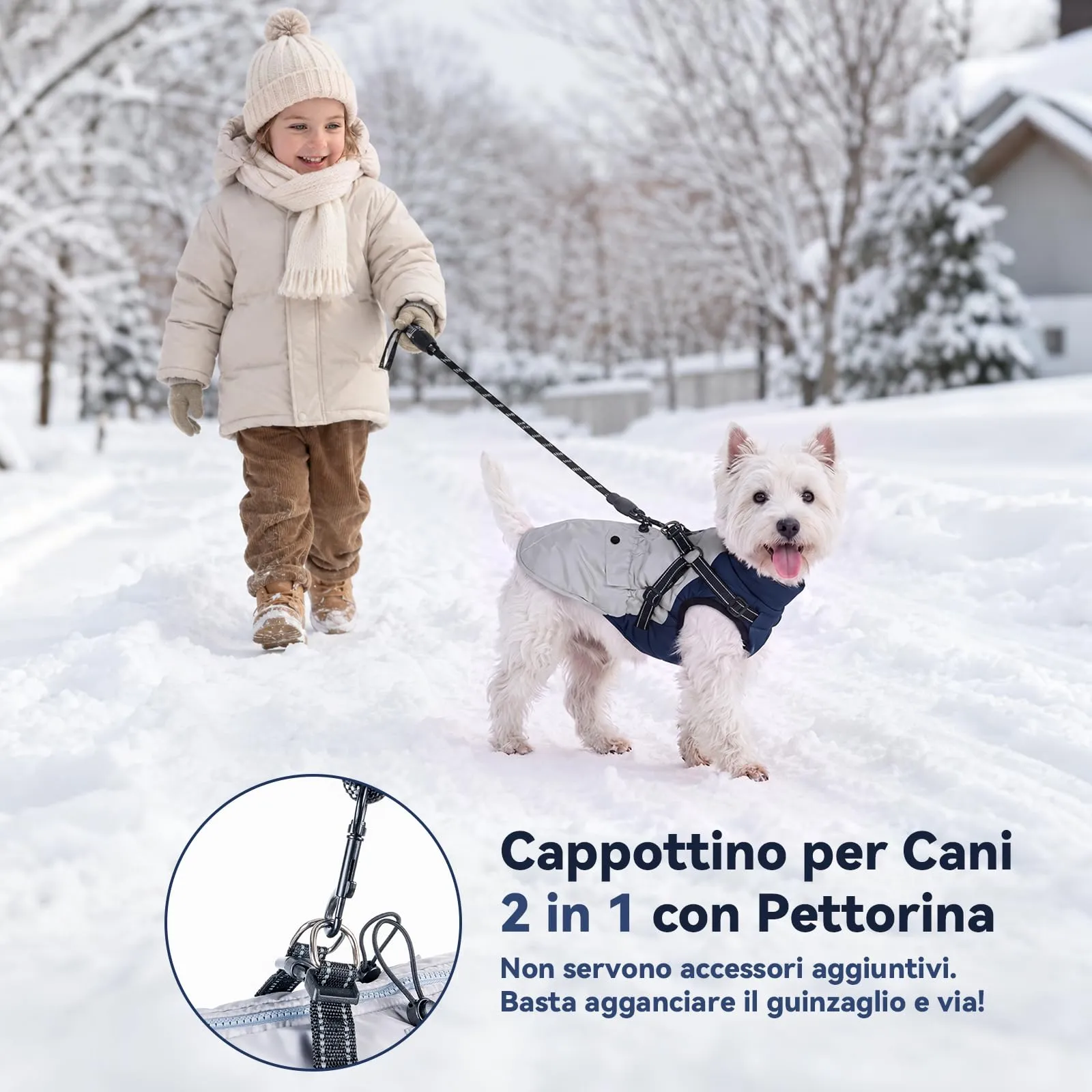 FEimaX Cappotto Invernale per Cani con Pettorina Giacca Antivento Caldo - immagine 3