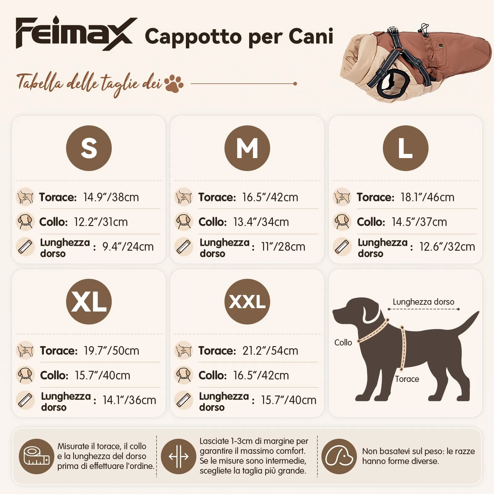 FEimaX Cappotto Invernale per Cani con Pettorina Giacca Antivento Caldo - immagine 2