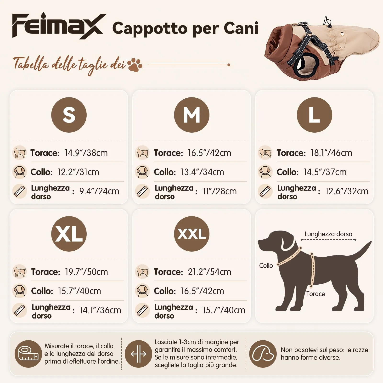 FEimaX Cappotto Invernale per Cani con Pettorina Giacca Antivento Caldo - immagine 2