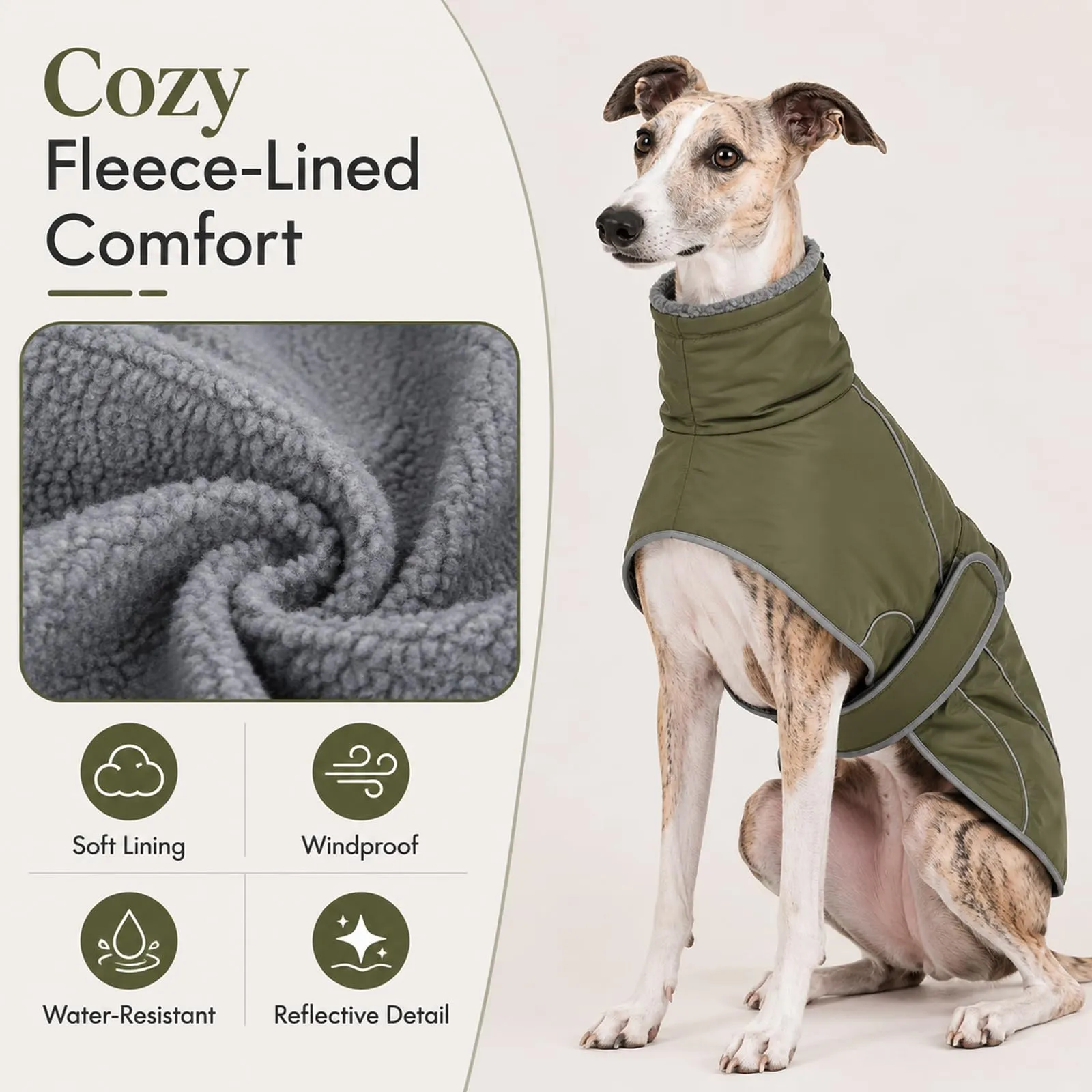 Greyhound Coat Geyecete - Cappotto impermeabile per cani, collo alto, per - immagine 2