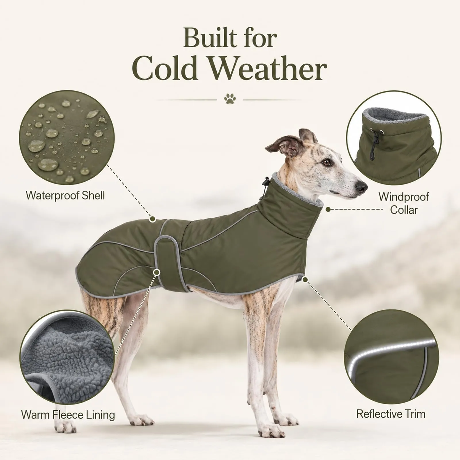 Greyhound Coat Geyecete - Cappotto impermeabile per cani, collo alto, per - immagine 6