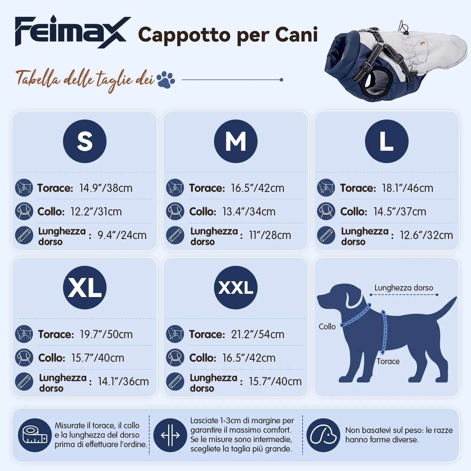 FEimaX Cappotto Invernale per Cani con Pettorina Giacca Antivento Caldo - immagine 2
