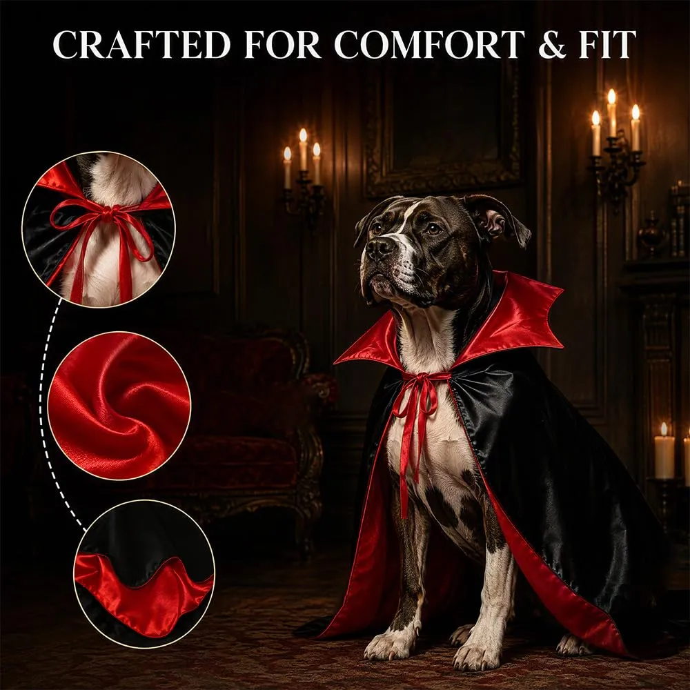 Costume Halloween Mantello Vampiro per Animali, Mantello Diavolo Cane Gatto Collo Alto, Vestito Poliestere per Animali Medi Festa Halloween Cosplay - immagine 3
