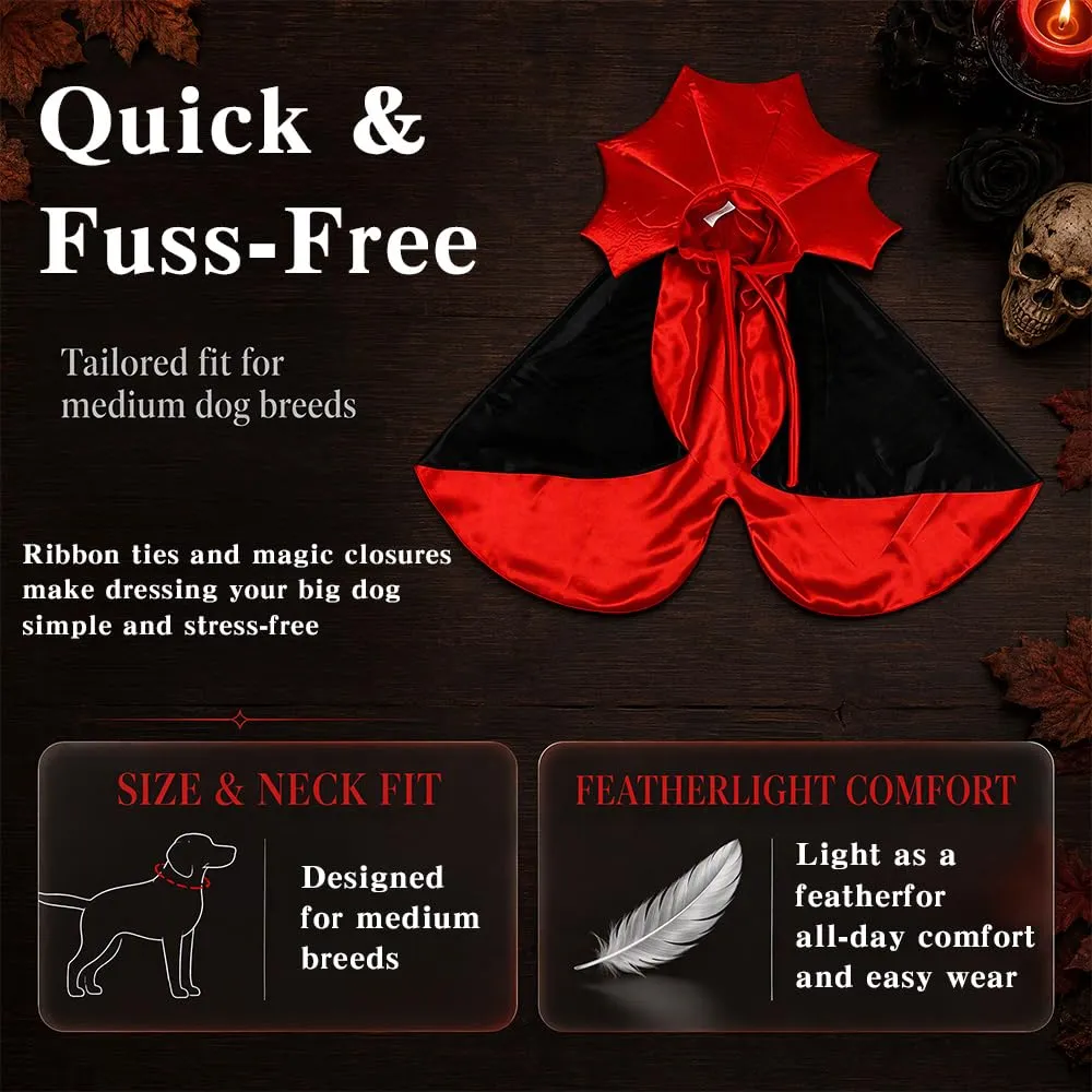 Costume Halloween Mantello Vampiro per Animali, Mantello Diavolo Cane Gatto Collo Alto, Vestito Poliestere per Animali Medi Festa Halloween Cosplay - immagine 4
