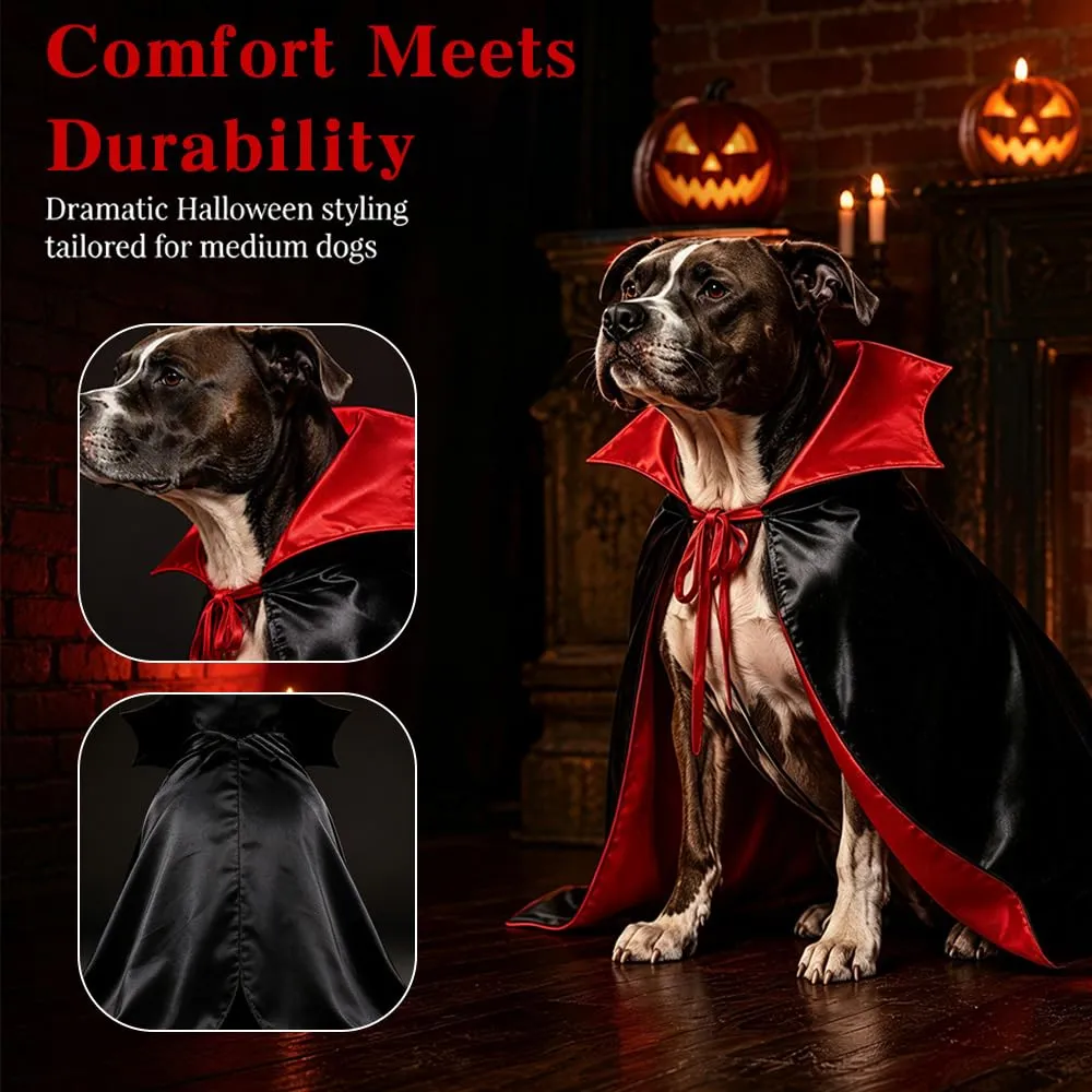 Costume Halloween Mantello Vampiro per Animali, Mantello Diavolo Cane Gatto Collo Alto, Vestito Poliestere per Animali Medi Festa Halloween Cosplay - immagine 6