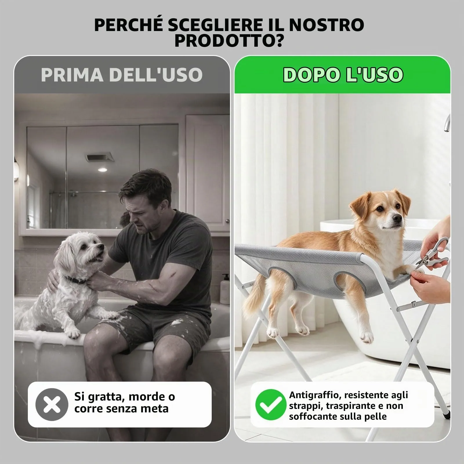 Amaca per Toelettatura Cani Grigia, Pieghevole con Supporto - immagine 4
