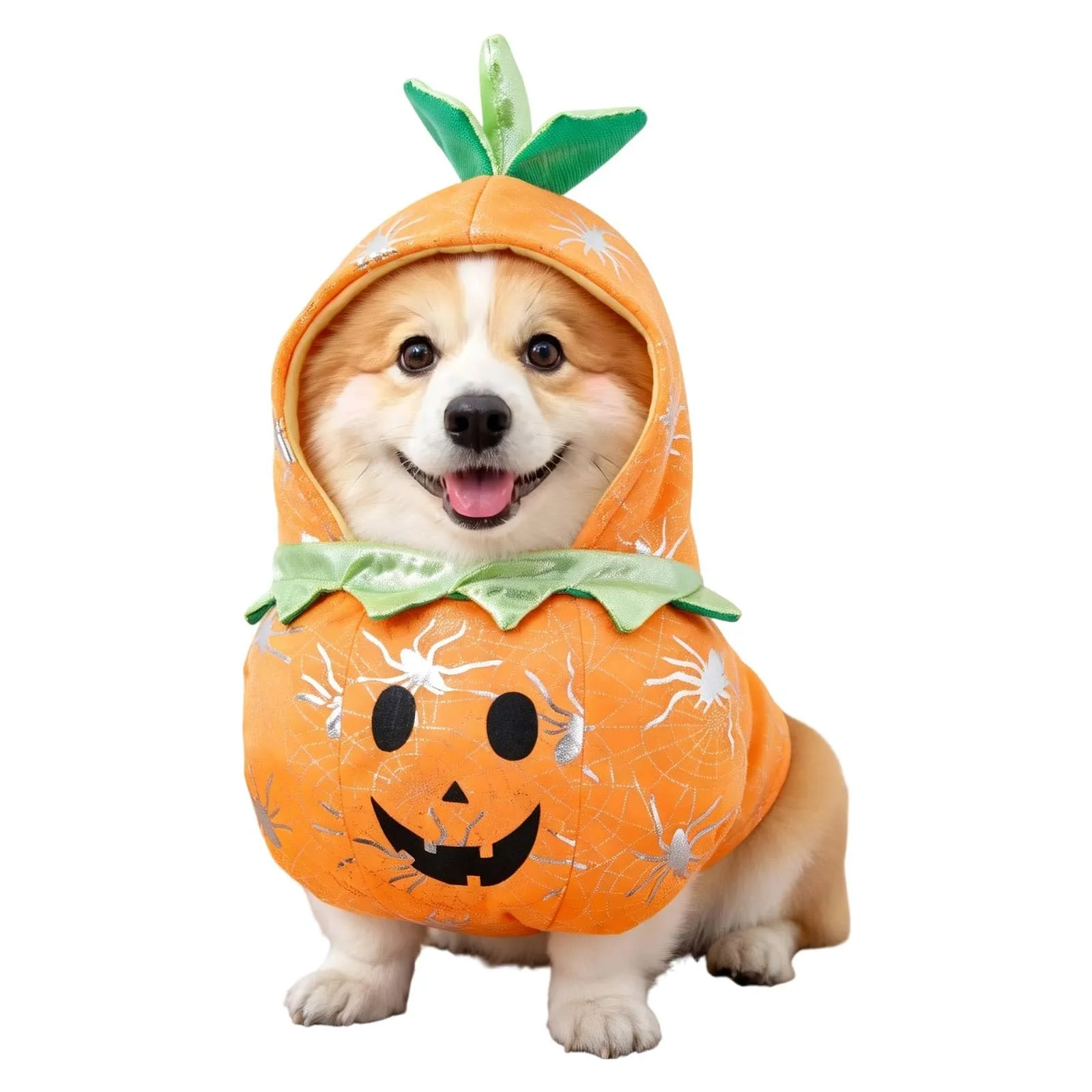 Costume da zucca per cani con cappuccio e foglia, in nylon - immagine 2