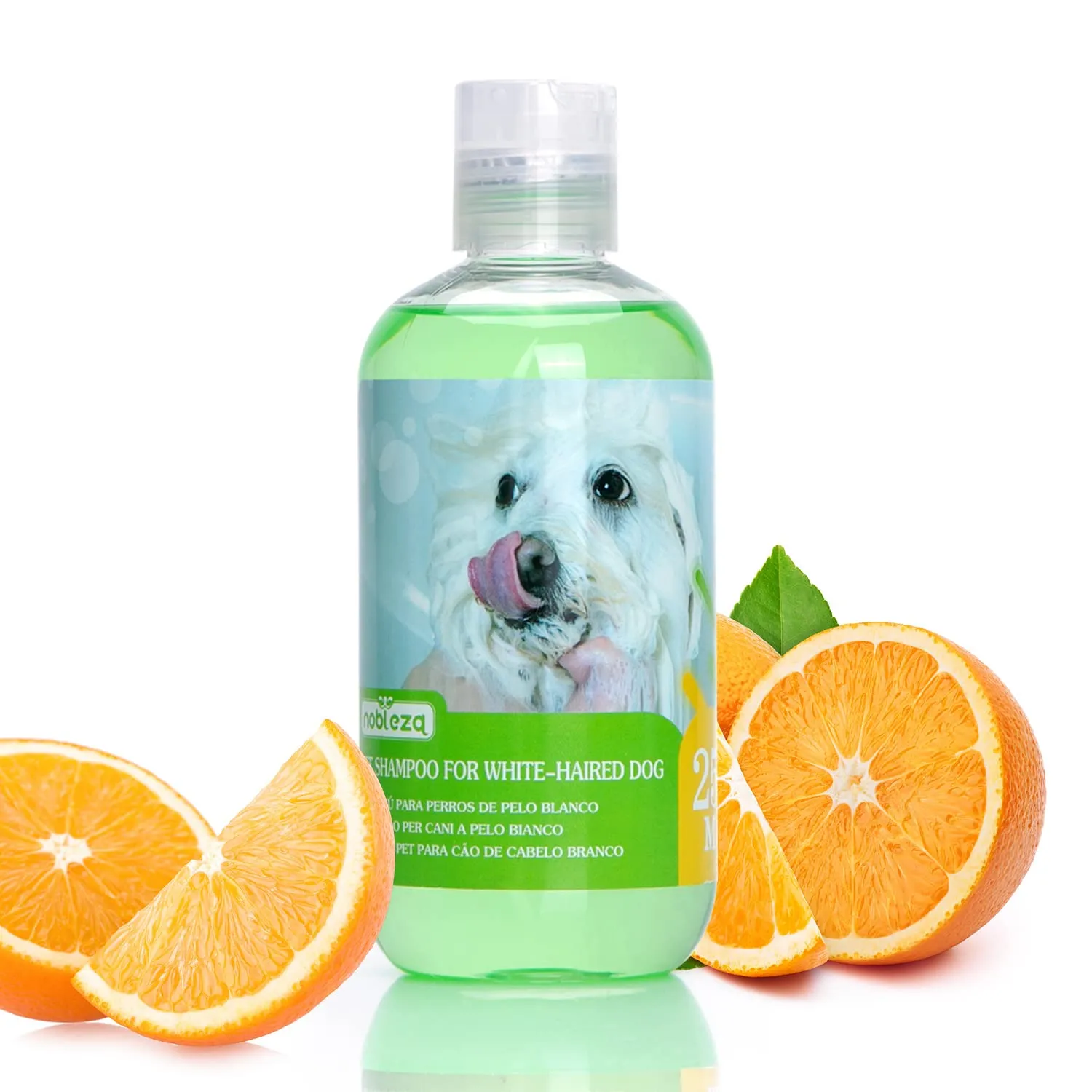 Nobleza Shampoo cani bianchi, shampoo per cani pelo bianco - eliminare macchie in modo sicuro, No Candeggina o Perossido, shampoo per maltese, Bichon e Schnauzer Fragranza Arancio 250ml - immagine 1