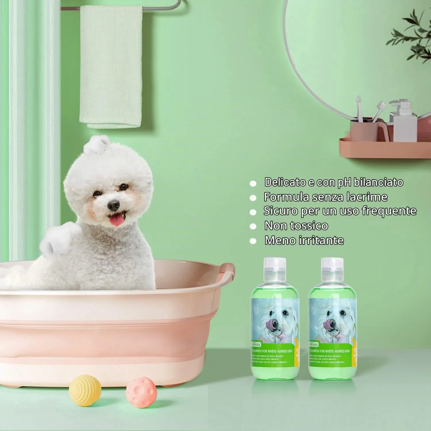 Nobleza Shampoo cani bianchi, shampoo per cani pelo bianco - eliminare macchie in modo sicuro, No Candeggina o Perossido, shampoo per maltese, Bichon e Schnauzer Fragranza Arancio 250ml - immagine 6