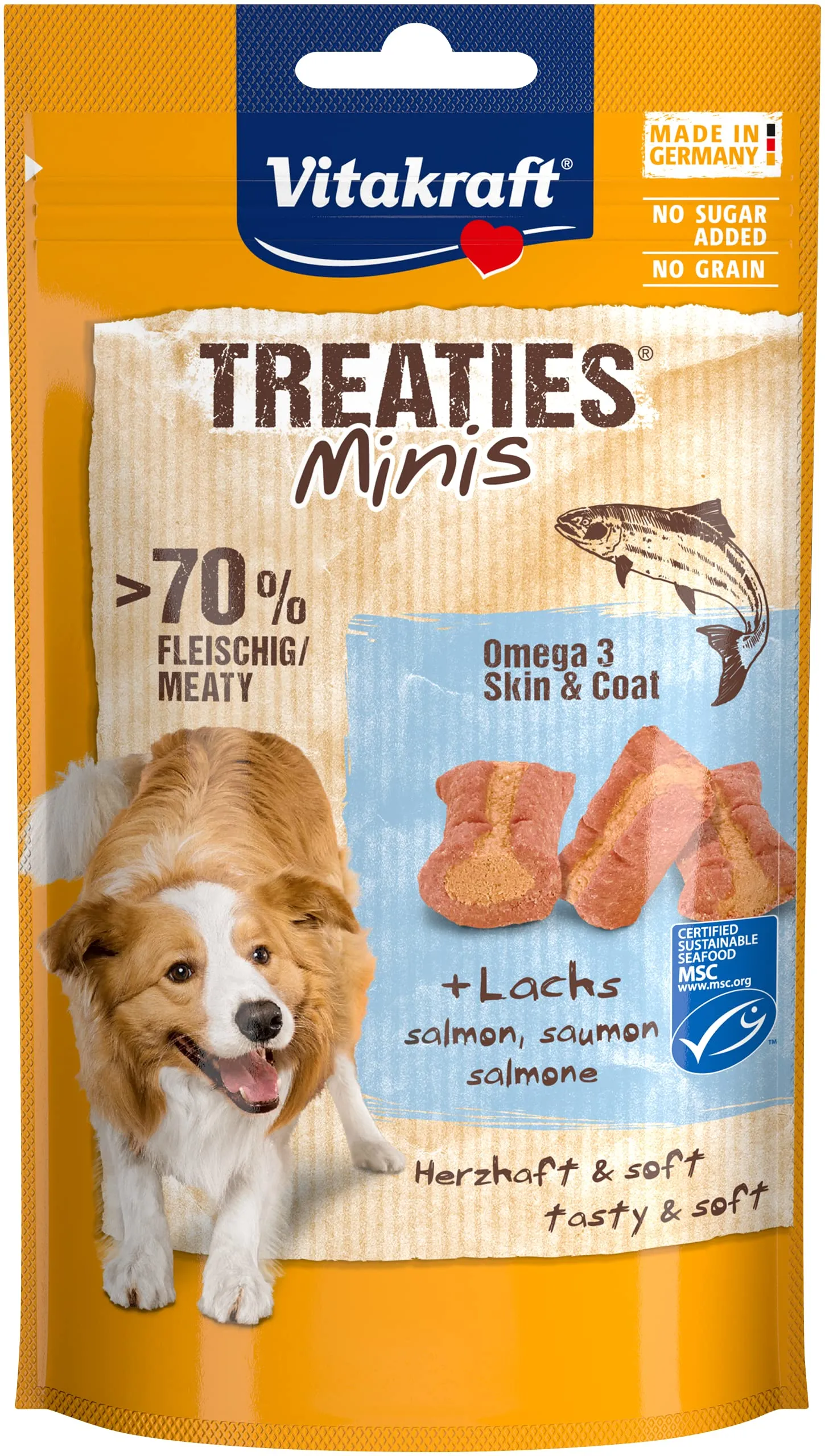 Vitakraft Treaties Minis, leccornie per cani, con salmone, omega 3, per l'addestramento, per premiare, in formato convenienza (8x 48g) - immagine 2