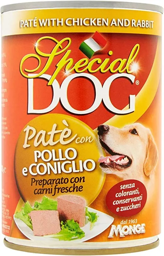 MONGE SPECIAL DOG PATE' 12 PEZZI DA 400 GR CARNE POLLO/CONIGLIO CANI ADULTI - immagine 1