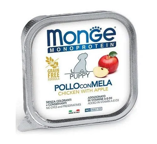 Monge Monoproteico Pollo con Mela Puppy Alimento Umido per Cani 12x150gr - immagine 1