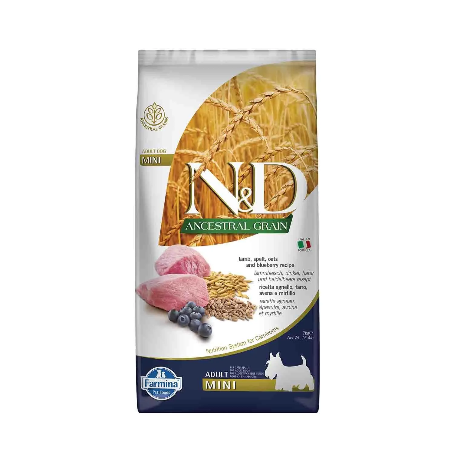 N&D ANCESTRAL GRAIN DOG LAMB, SPELT, OATS AND BLUEBERRY ADULT MINI 7KG - immagine 1