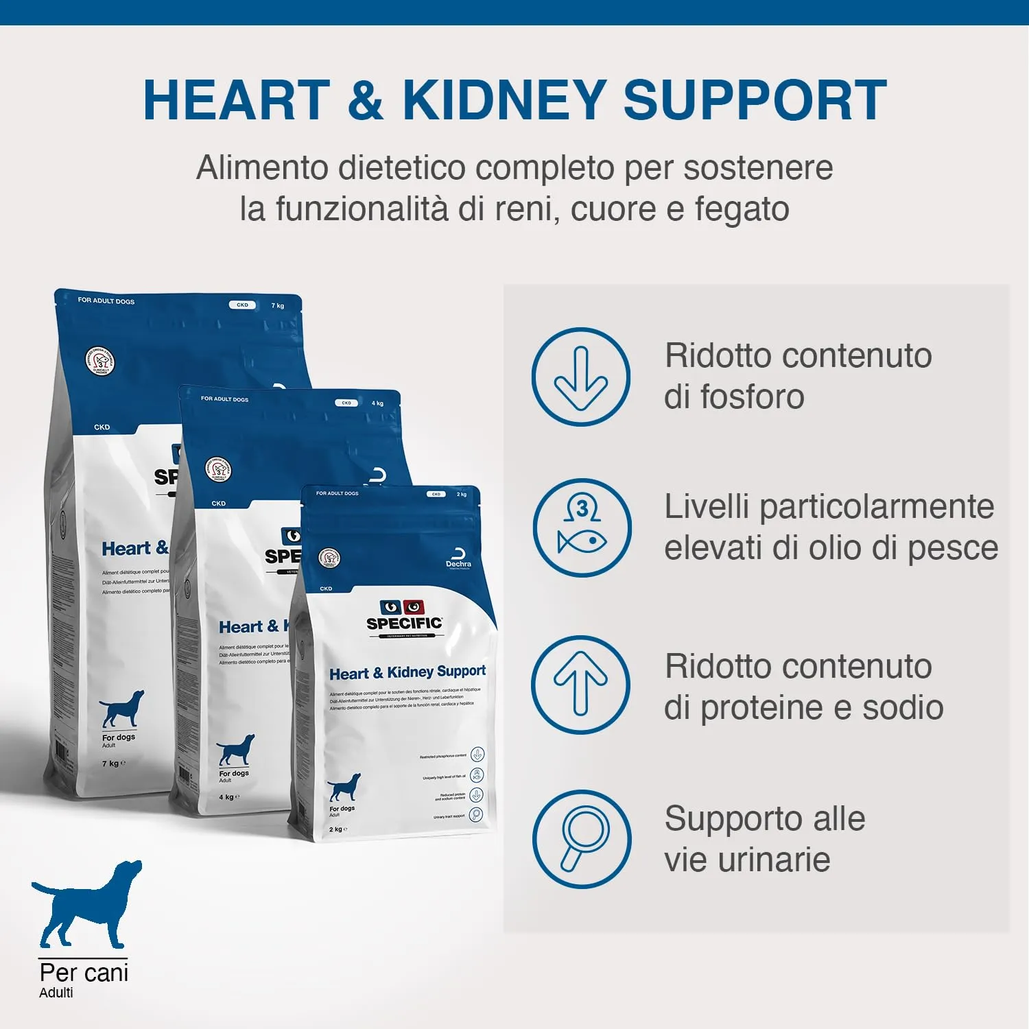 SPECIFIC® Heart & Kidney Support (CKD) 7 Kg - Cibo secco per cani adulti - Ridotto contenuto proteico per diminuire il carico di lavoro dei reni - Omega 3 - DECHRA Veterinary Products - - immagine 2