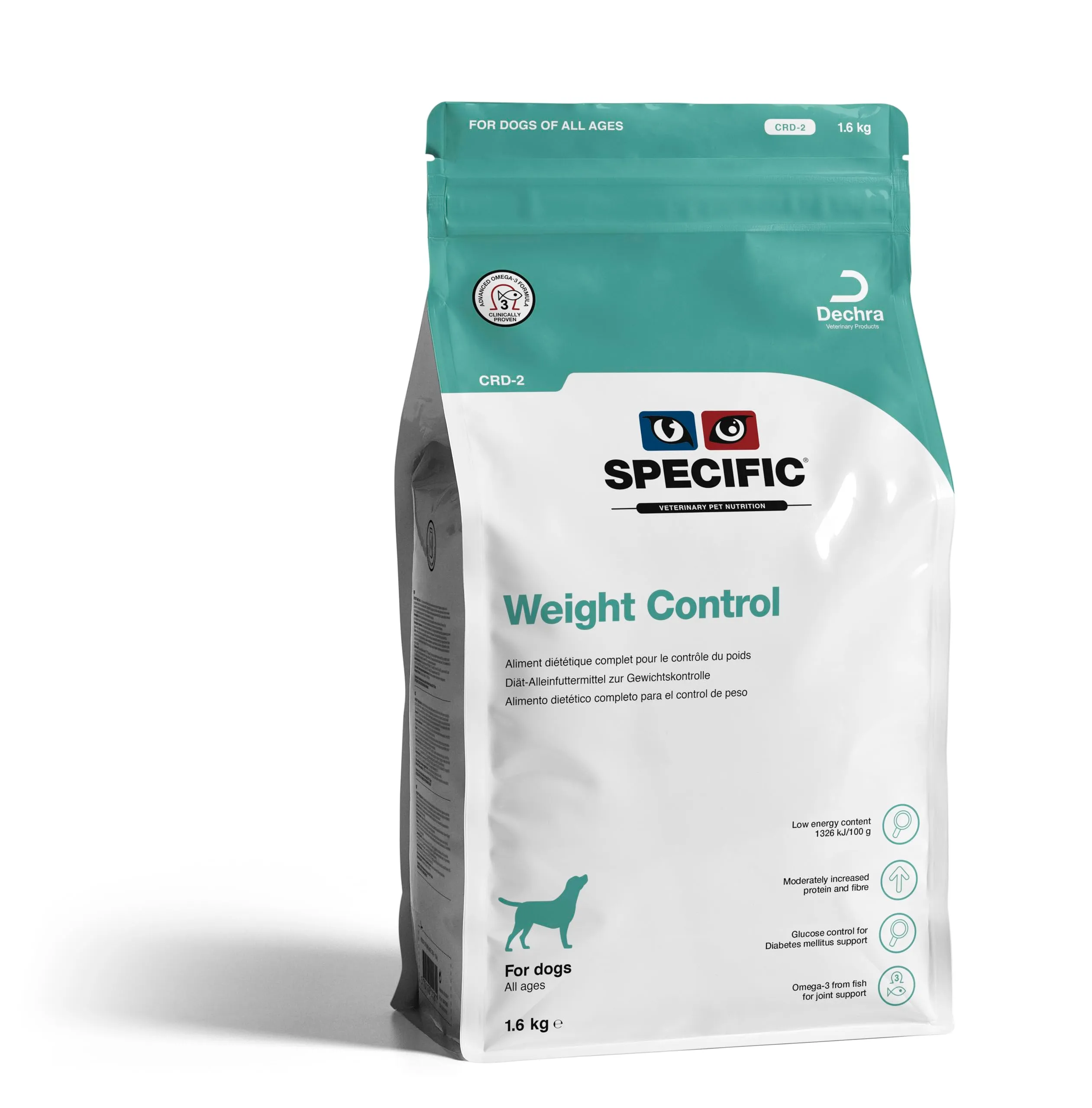 SPECIFIC® Weight Control (CRD-2) 1,6 Kg - Cibo secco per cani di tutte le età - Favorisce il mantenimento del peso forma - Ridotto contenuto di grassi - L-Carnitina - DECHRA Veterinary Products - immagine 1